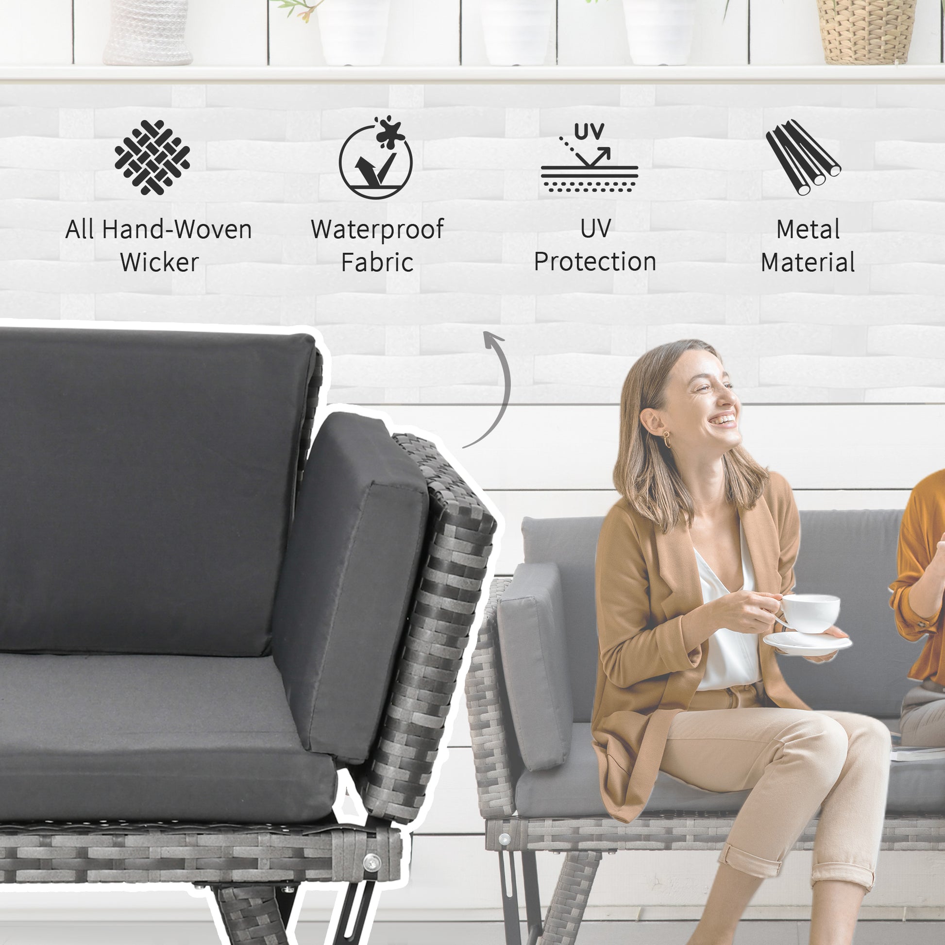 Convertible Rattan Sofa Bed - Grey-DECOROLALA