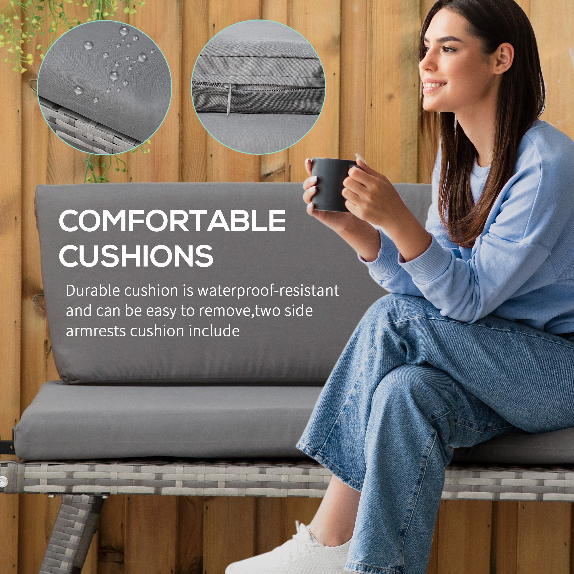 Convertible Rattan Sofa Bed - Grey-DECOROLALA