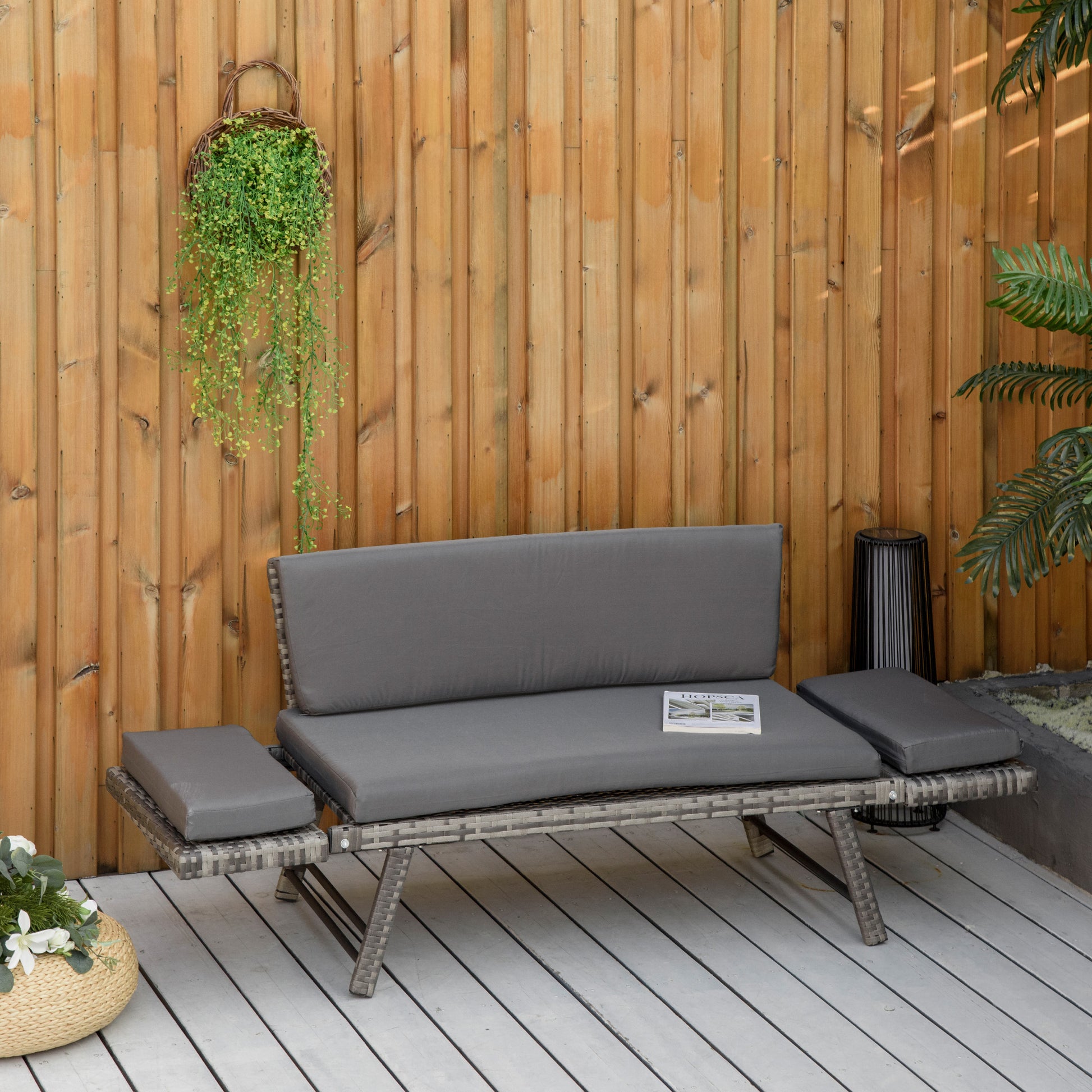 Convertible Rattan Sofa Bed - Grey-DECOROLALA