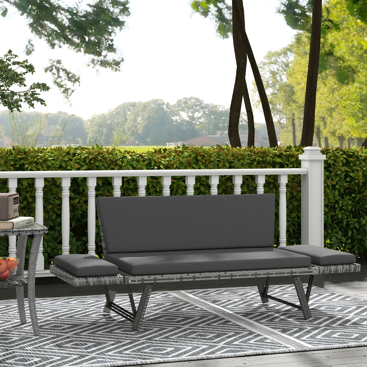 Convertible Rattan Sofa Bed - Grey-Outdoor Furniture-DECOROLALA