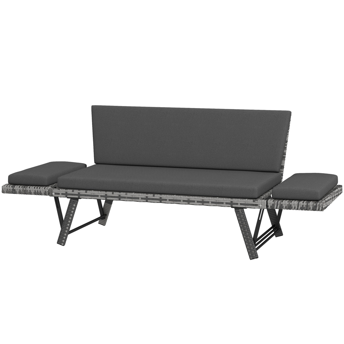 Convertible Rattan Sofa Bed - Grey-Outdoor Furniture-DECOROLALA