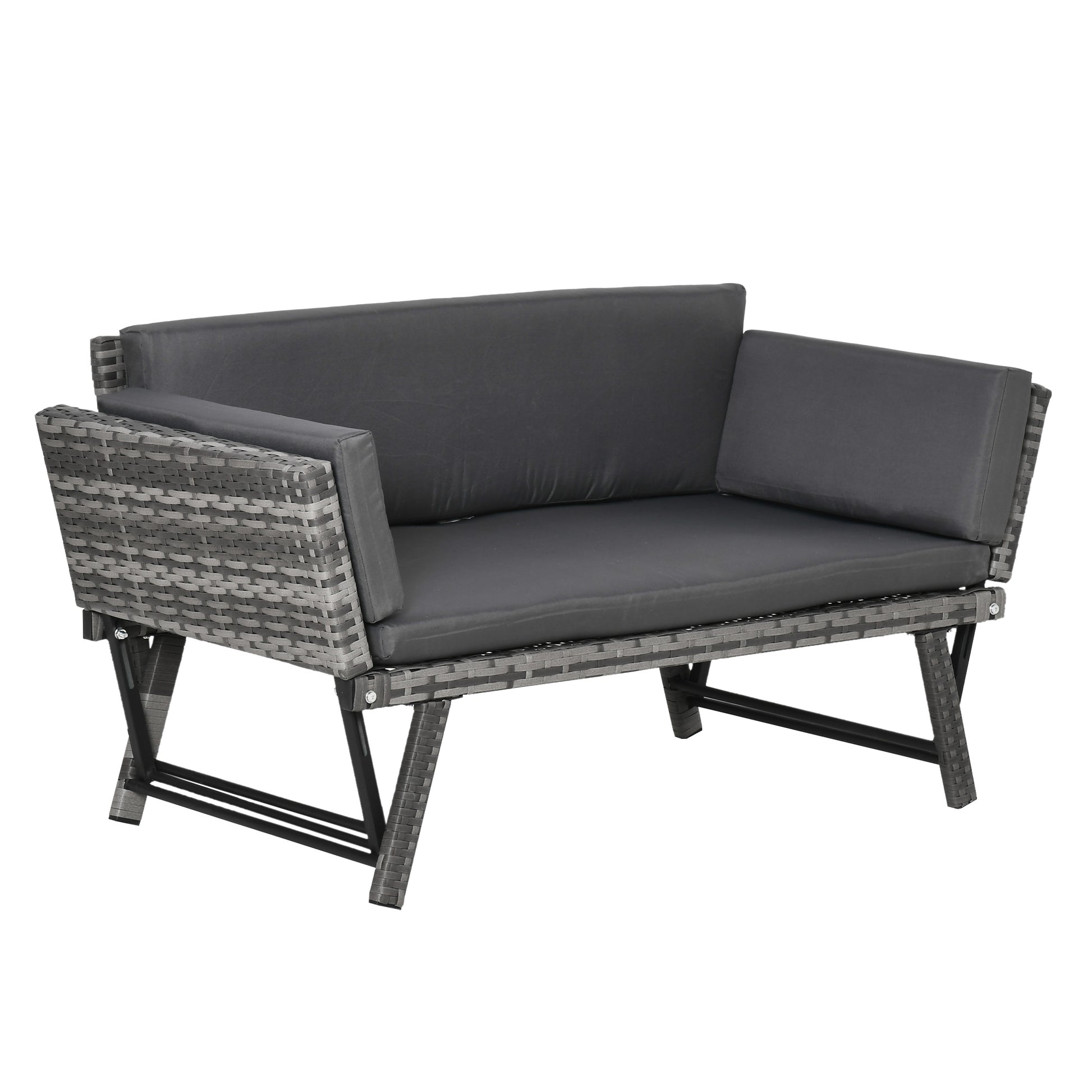 Convertible Rattan Sofa Bed - Grey-DECOROLALA