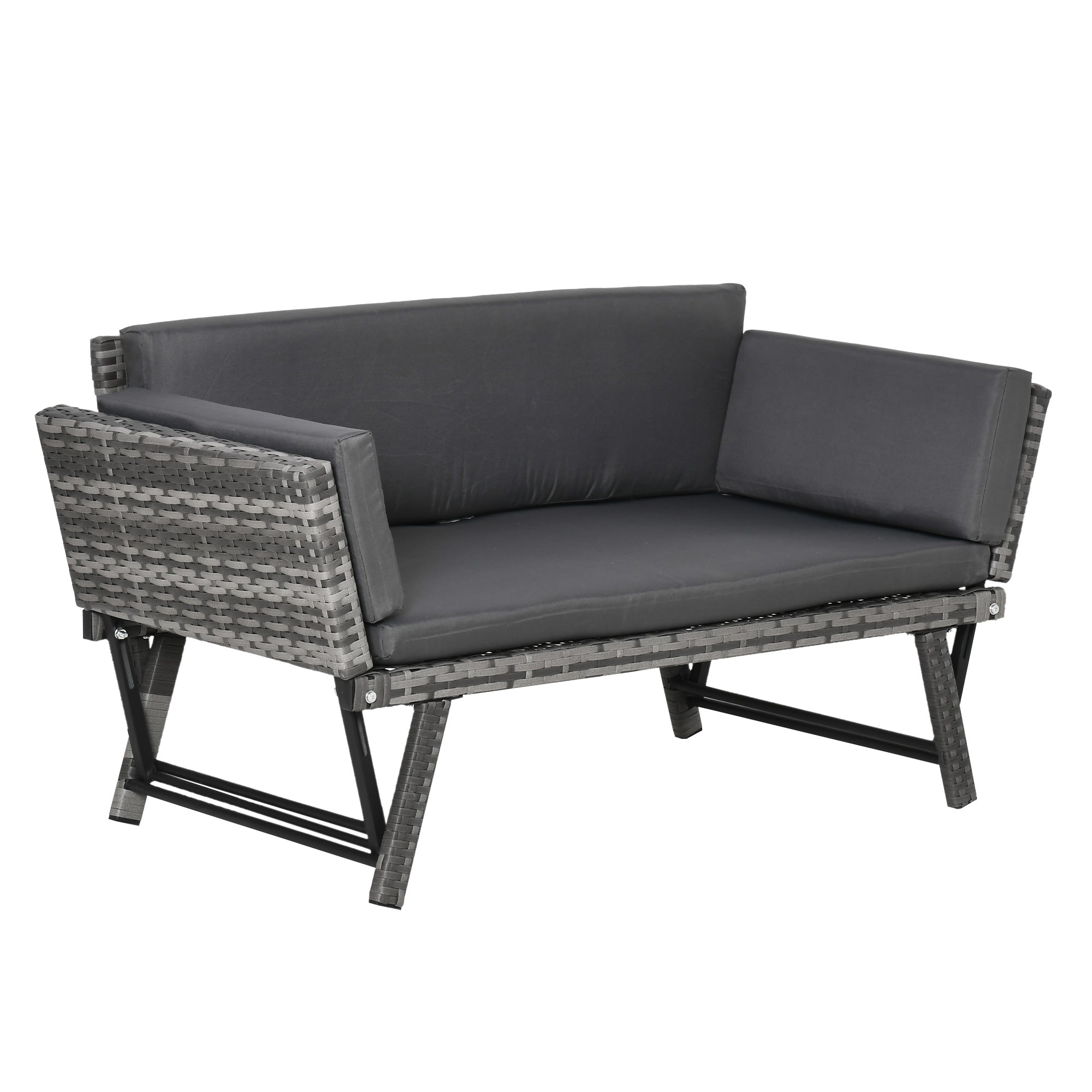 Convertible Rattan Sofa Bed - Grey-DECOROLALA