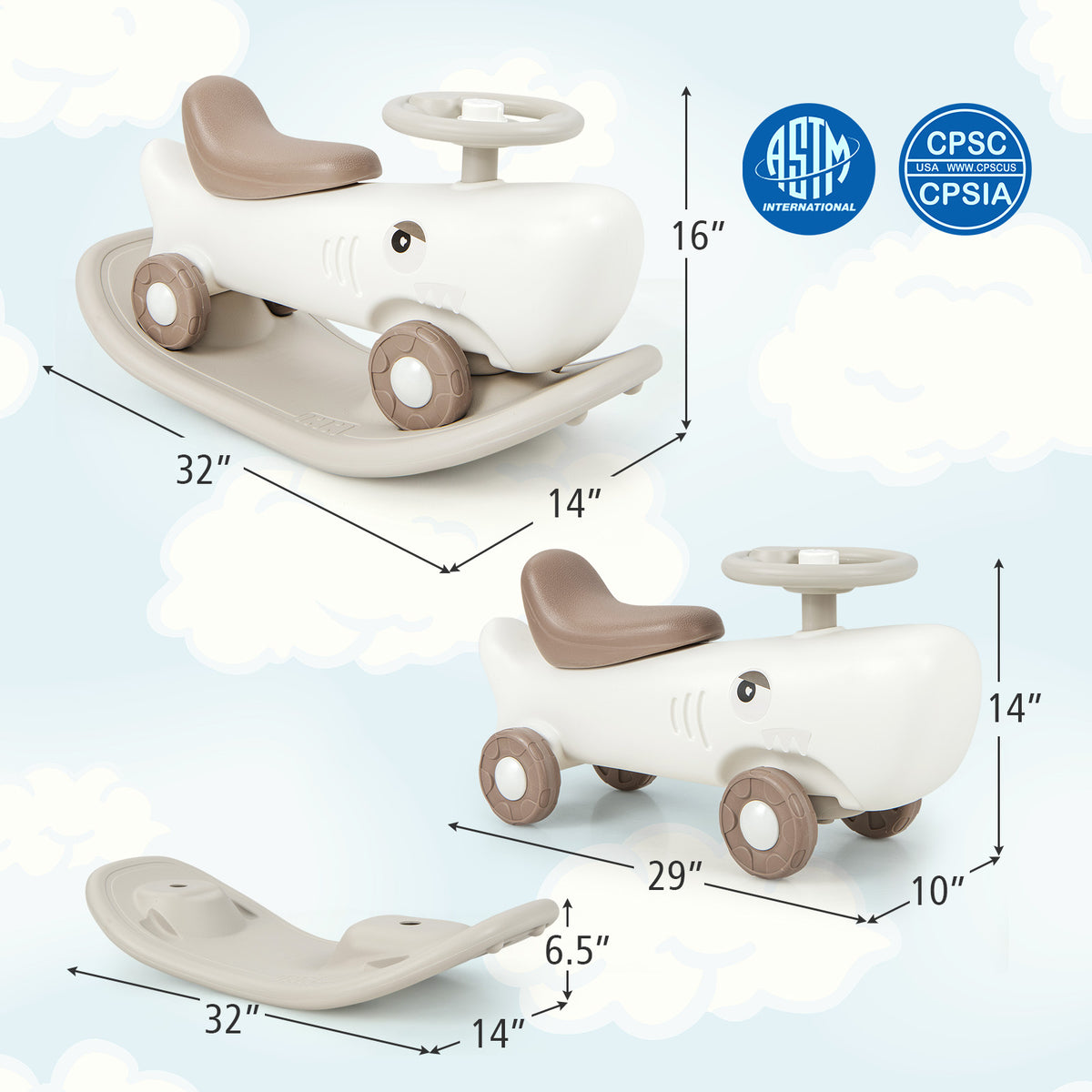Convertible Rocking Horse and Sliding Car with Detachable Balance Board