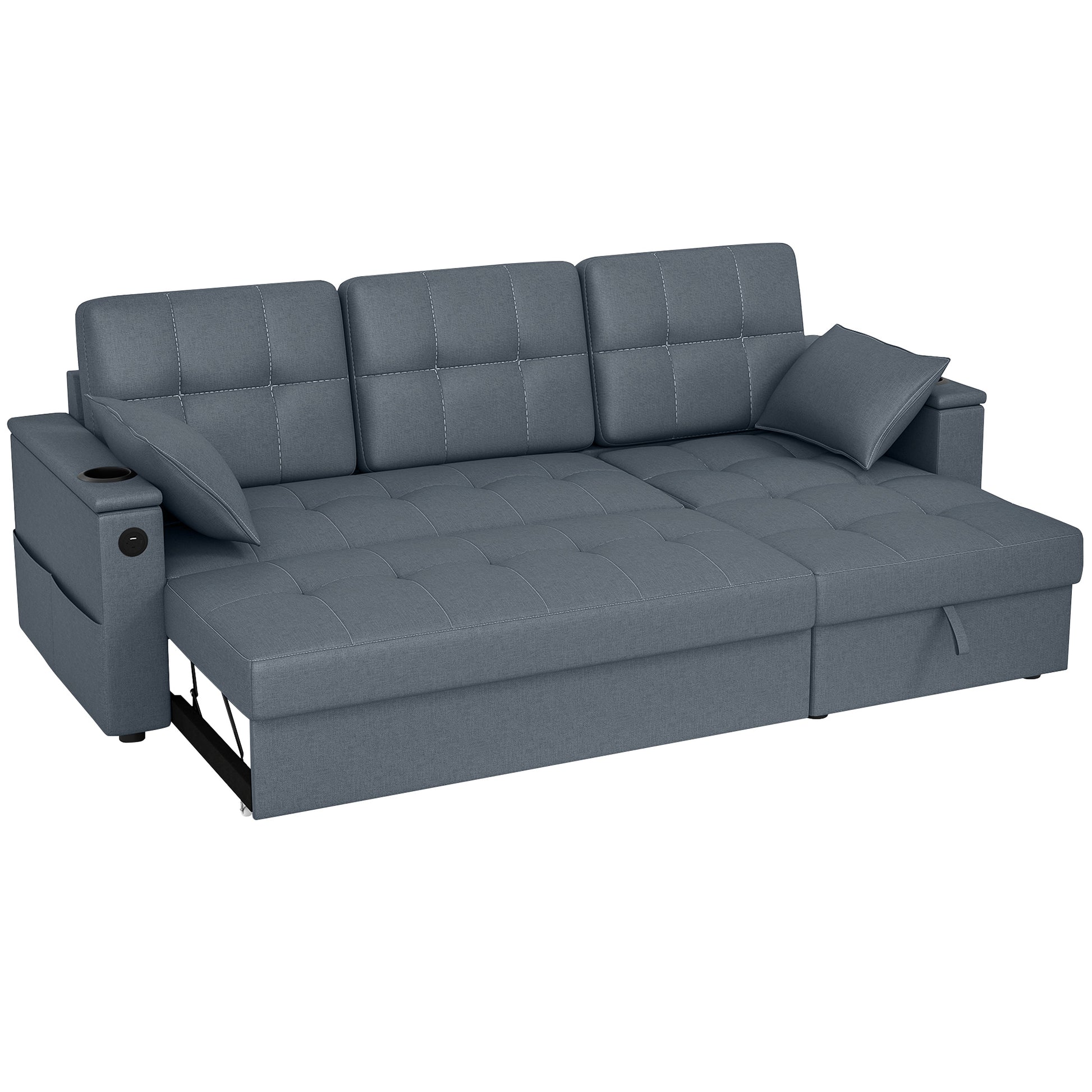 Convertible Sectional Sofa Bed - Dark Grey USB-DECOROLALA