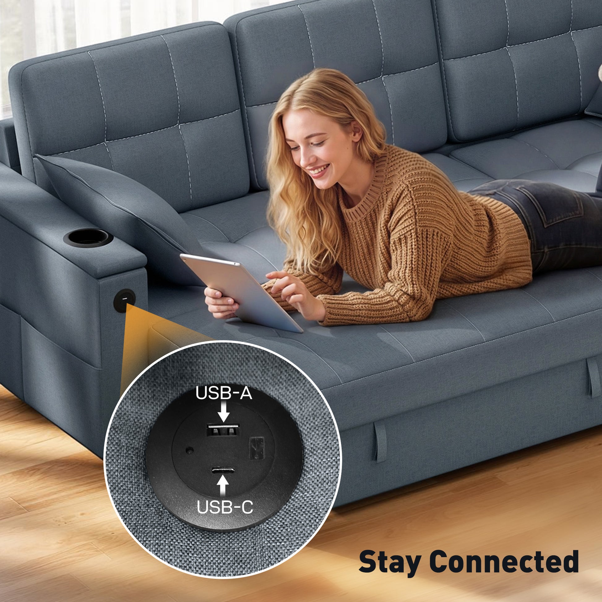 Convertible Sectional Sofa Bed - Dark Grey USB-DECOROLALA