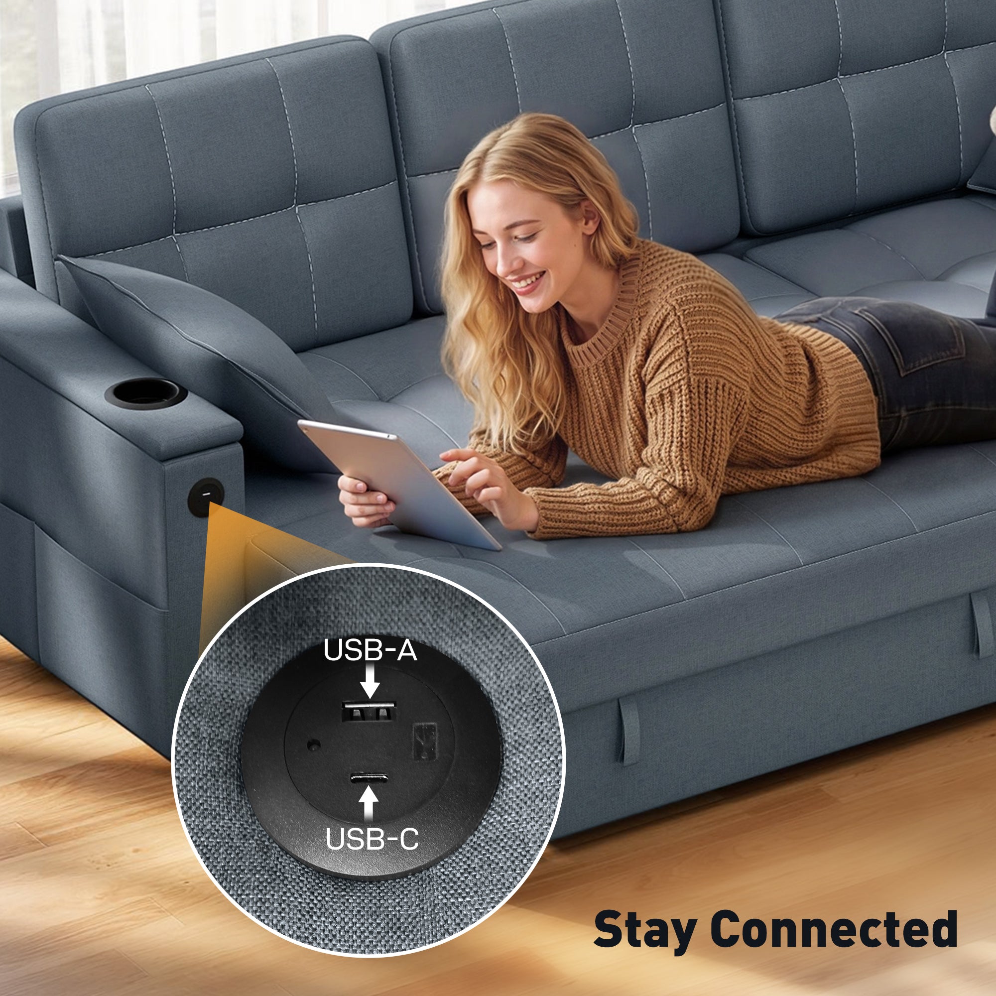 Convertible Sectional Sofa Bed - Dark Grey USB-DECOROLALA