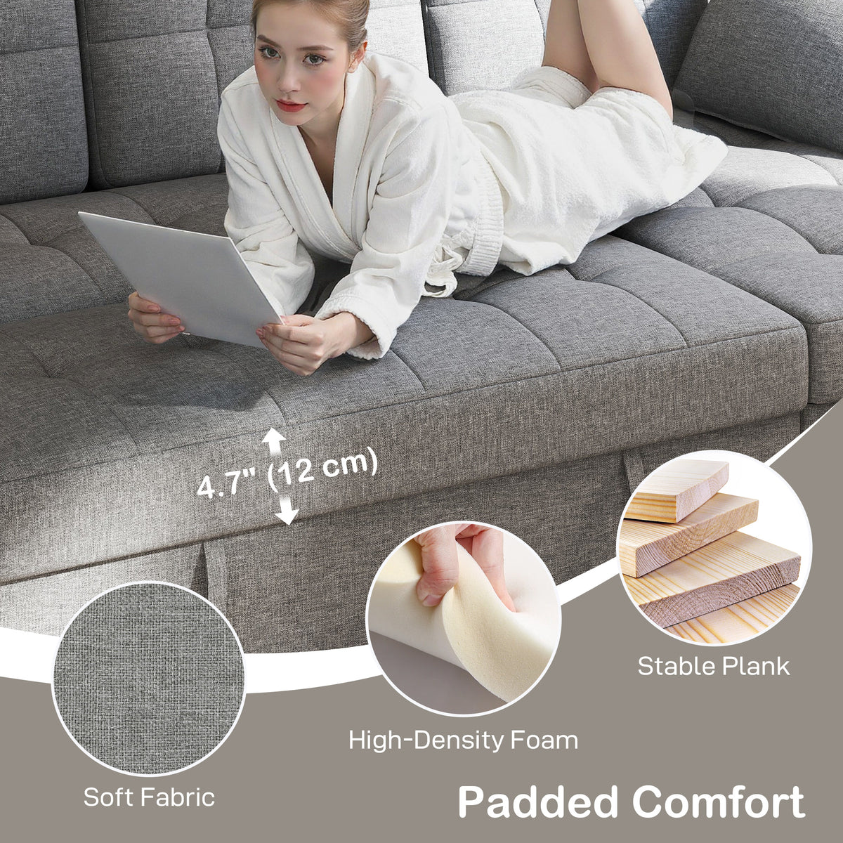 Convertible Sectional Sofa Bed - Grey USB-Sofa Beds-DECOROLALA