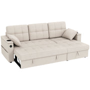 Convertible Sectional Sofa Bed USB Beige-DECOROLALA