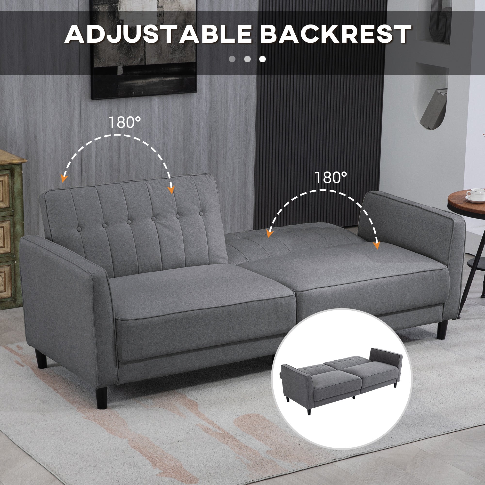 Convertible Sofa Bed - Charcoal Grey Button Tufted-DECOROLALA