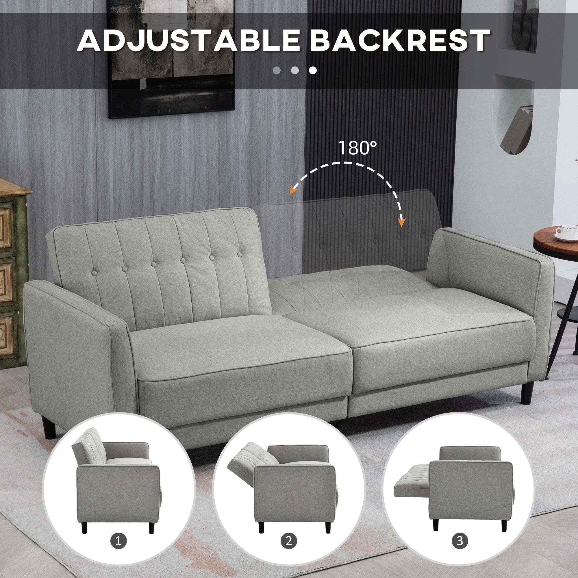 Convertible Sofa Bed - Charcoal Grey Button Tufted-DECOROLALA