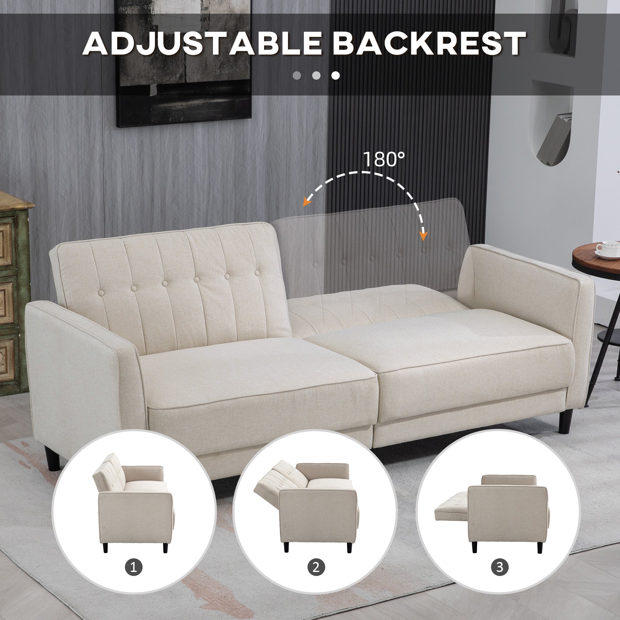 Convertible Sofa Bed - Charcoal Grey Button Tufted-DECOROLALA