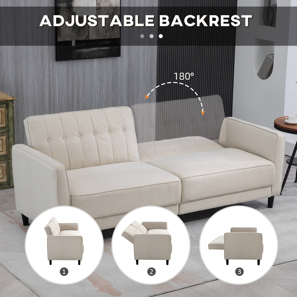Convertible Sofa Bed - Charcoal Grey Button Tufted-DECOROLALA