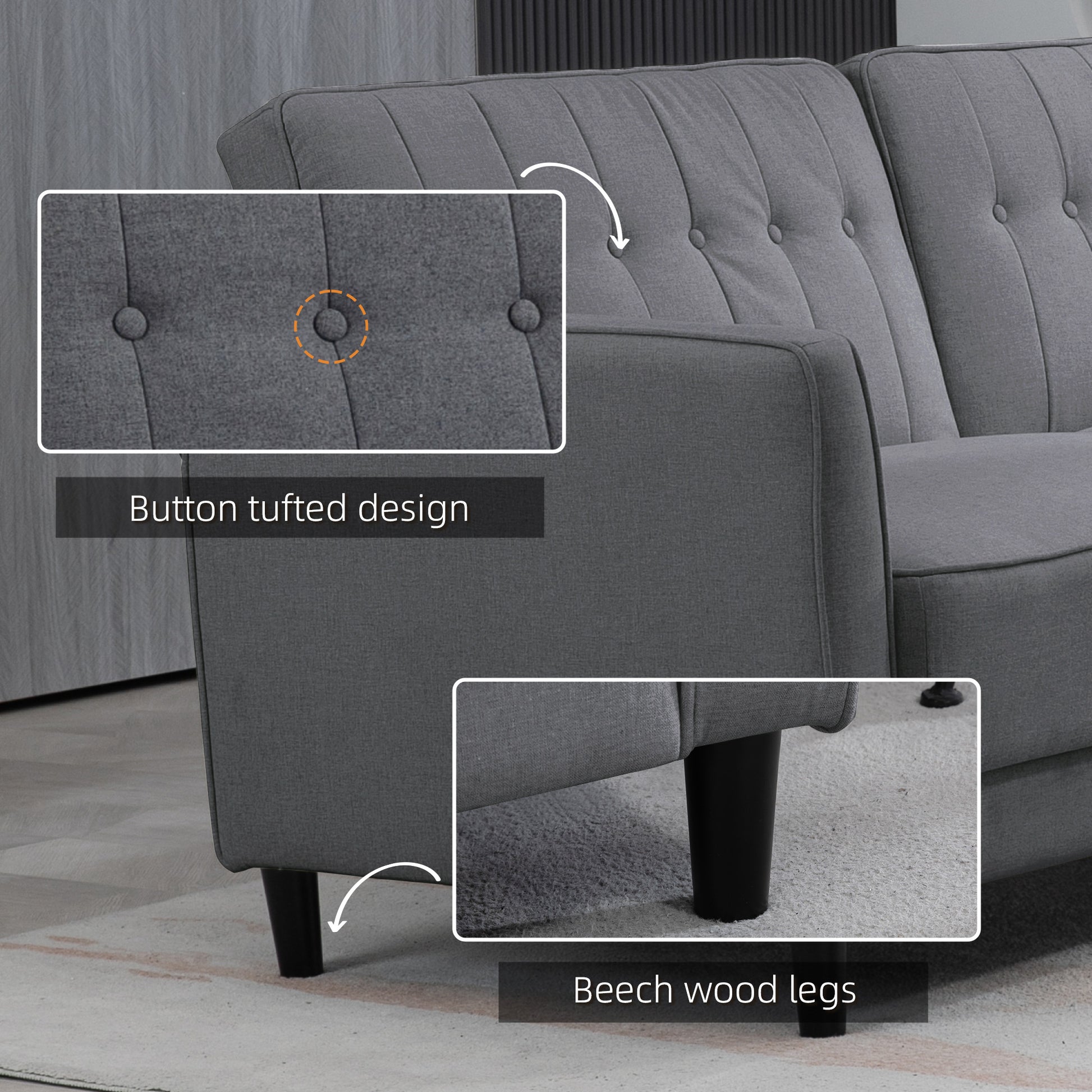 Convertible Sofa Bed - Charcoal Grey Button Tufted-DECOROLALA