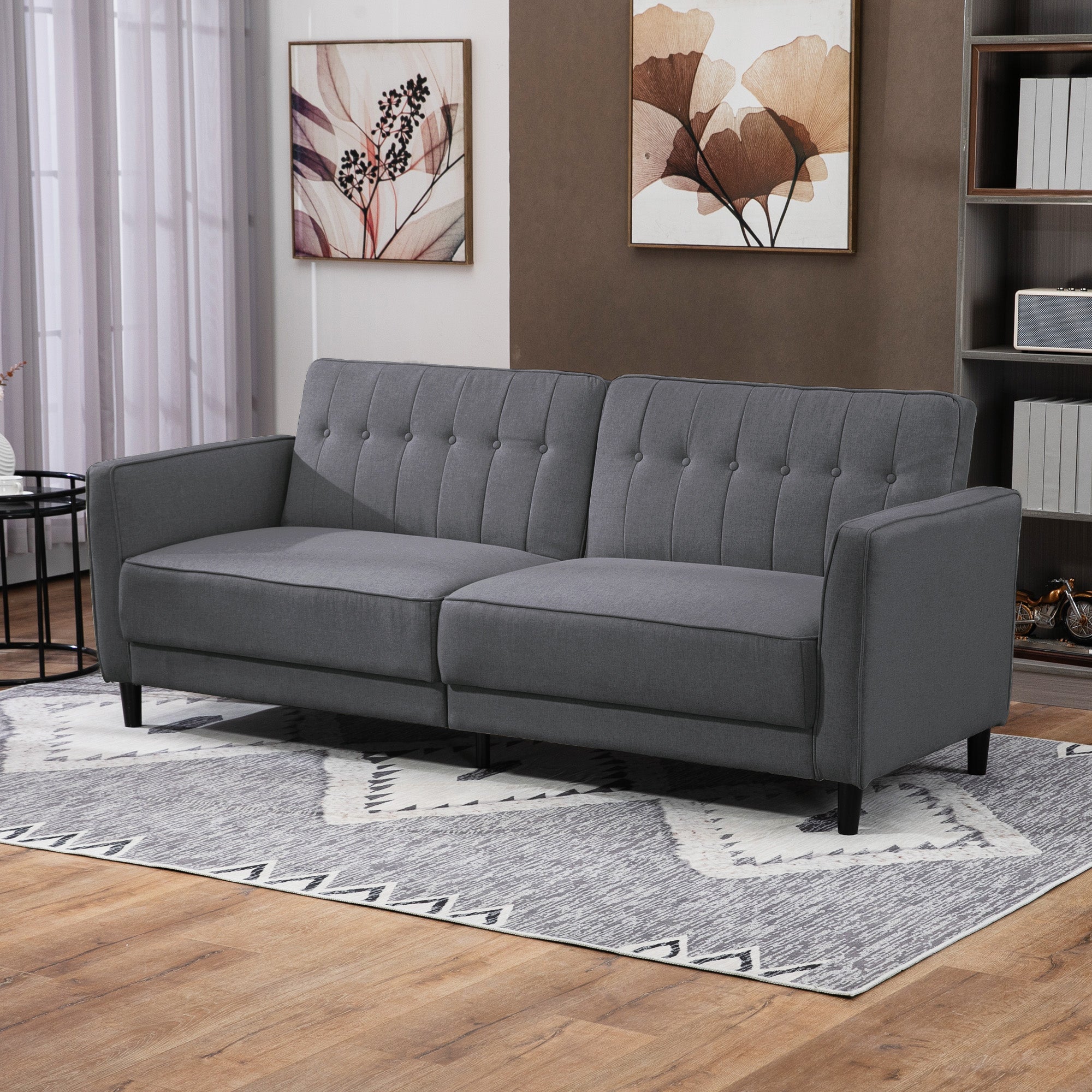 Convertible Sofa Bed - Charcoal Grey Button Tufted-DECOROLALA