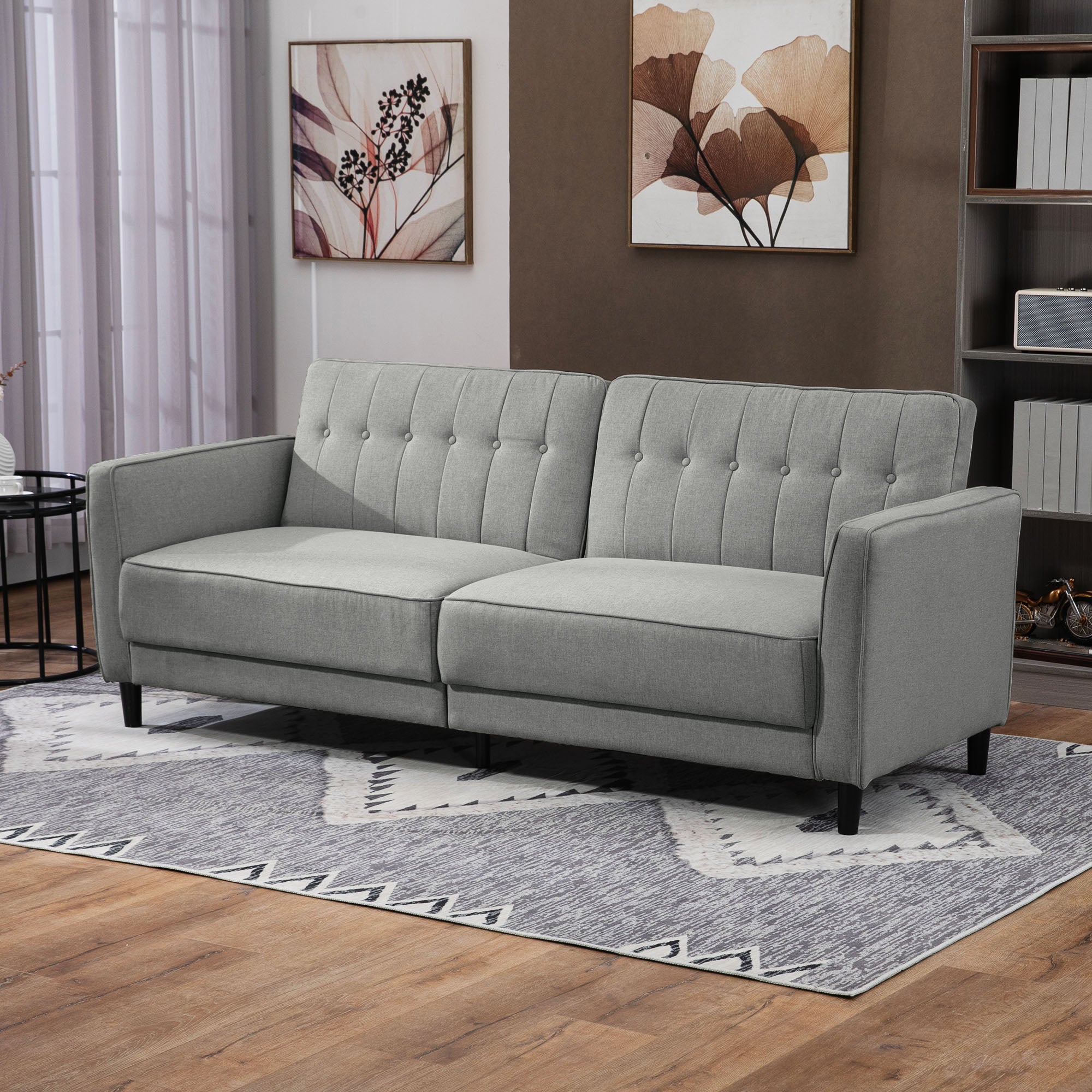 Convertible Sofa Bed - Charcoal Grey Button Tufted-DECOROLALA