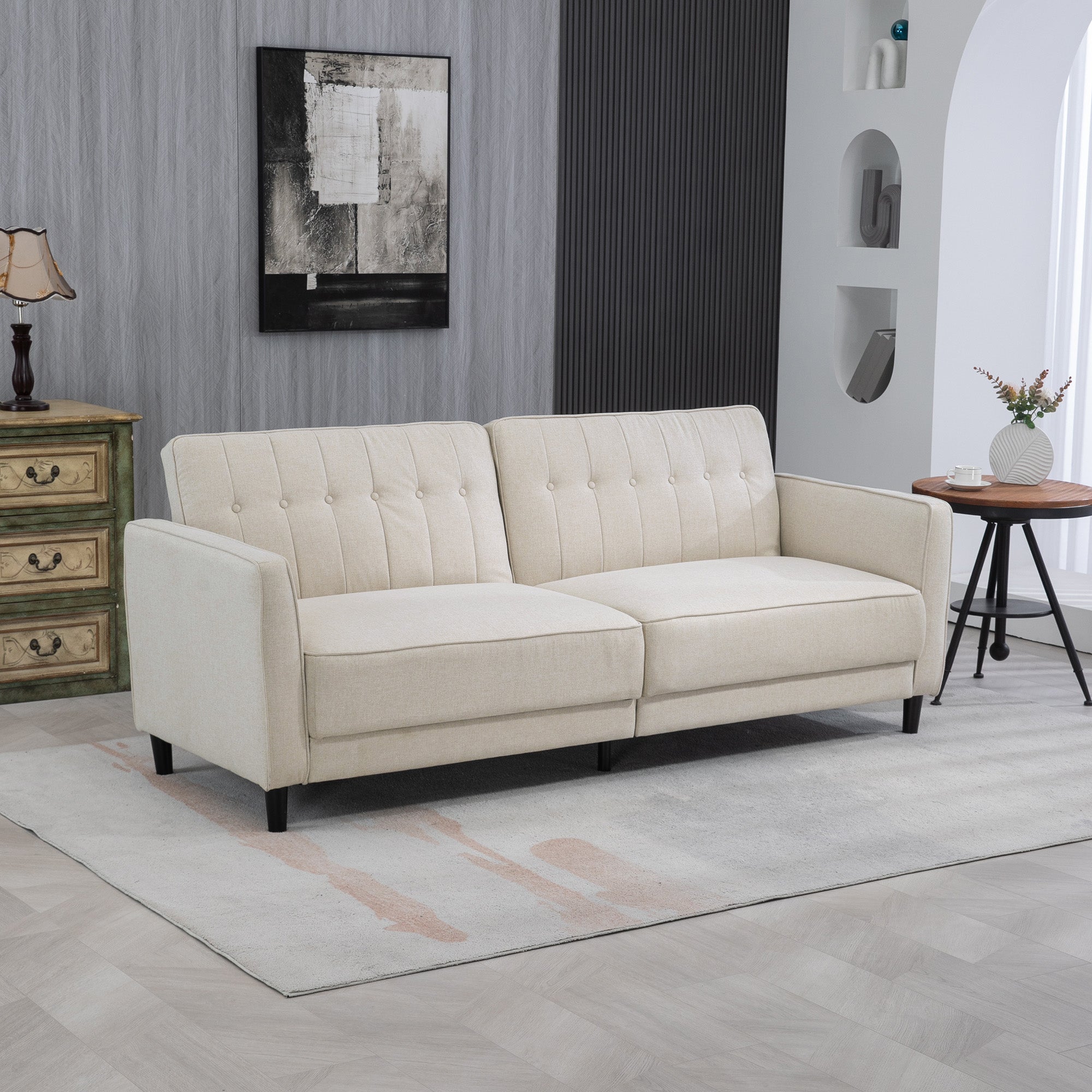 Convertible Sofa Bed - Charcoal Grey Button Tufted-DECOROLALA