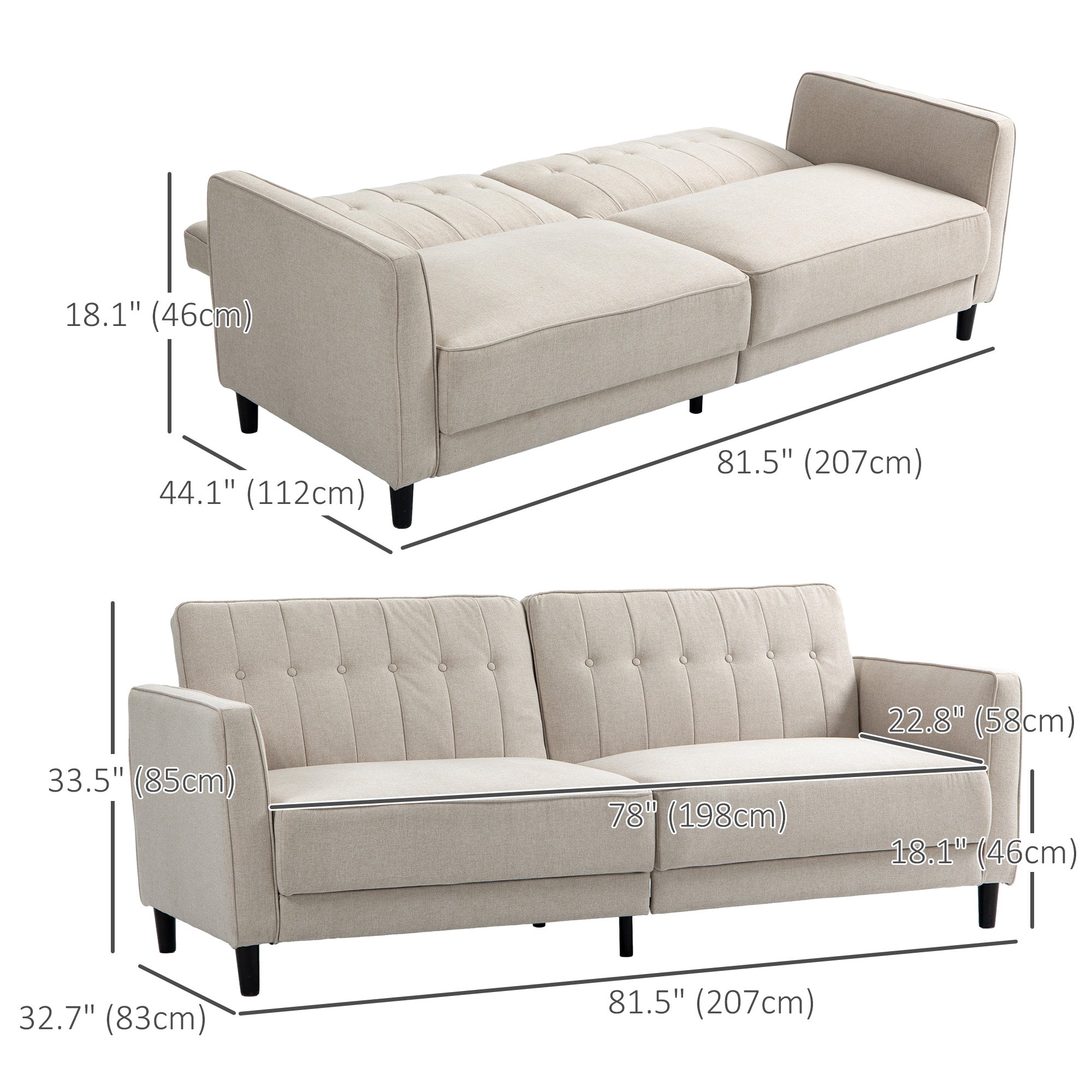 Convertible Sofa Bed - Charcoal Grey Button Tufted-DECOROLALA
