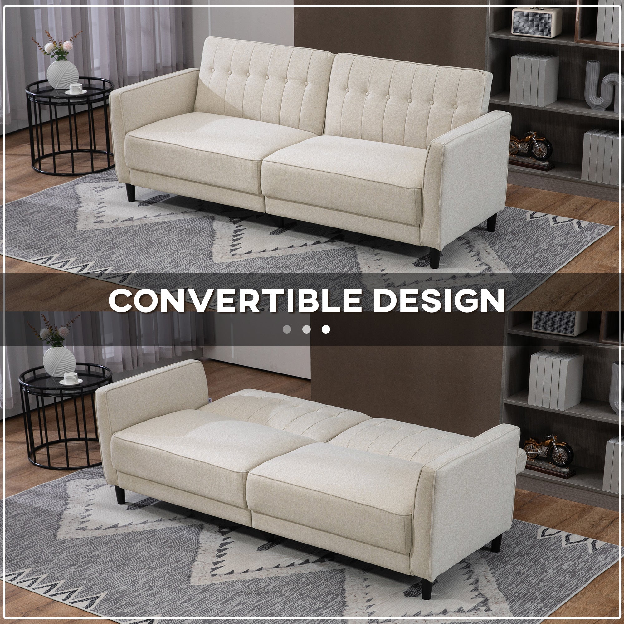 Convertible Sofa Bed - Charcoal Grey Button Tufted-DECOROLALA