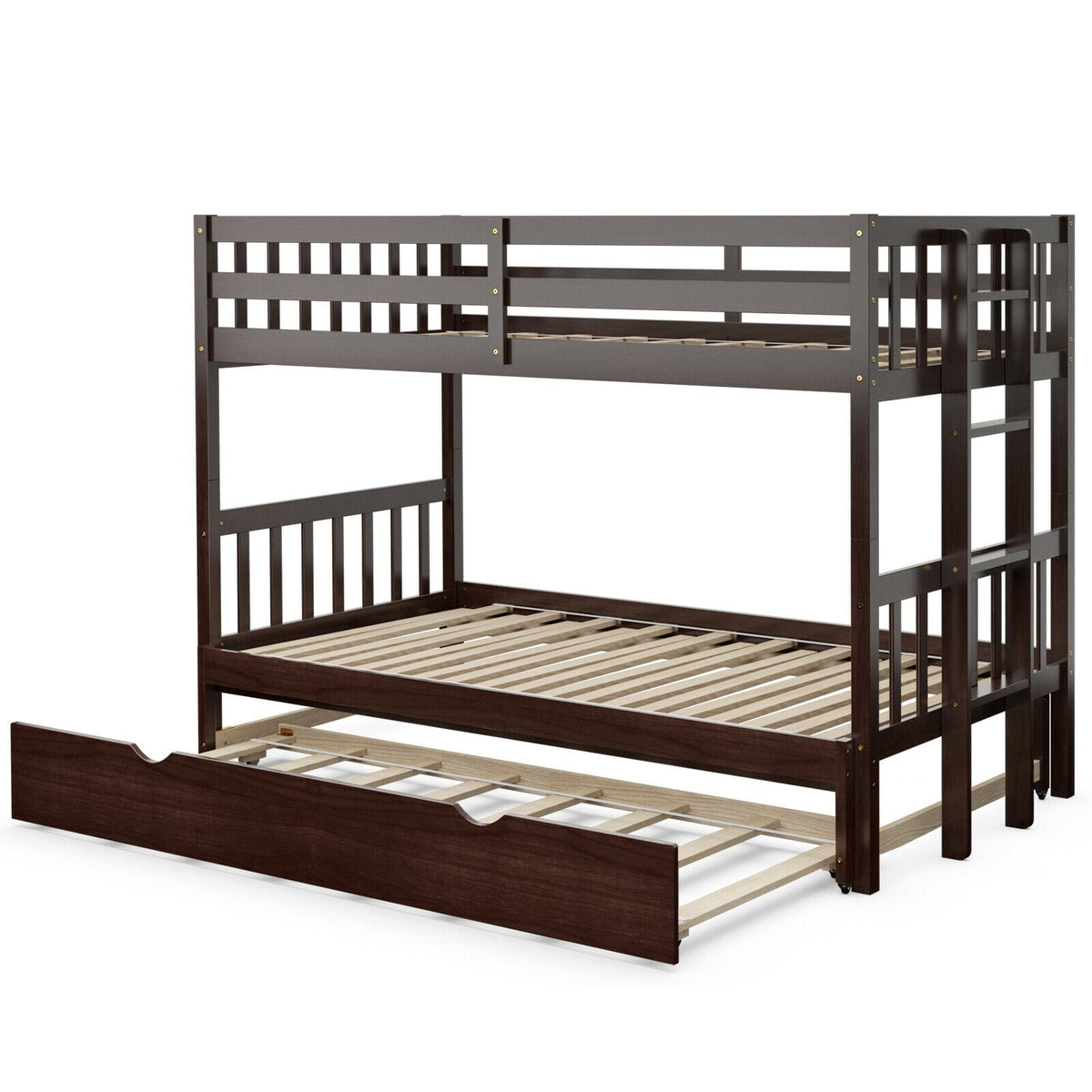 Convertible Wooden Bunk Bed with Trundle - 3-in-1 Design-Bunk Bed Frame-DECOROLALA