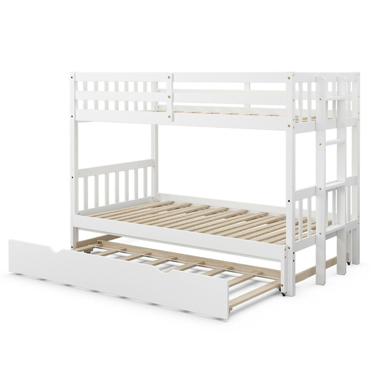 Convertible Wooden Bunk Bed with Trundle - 3-in-1 Design-Bunk Bed Frame-DECOROLALA