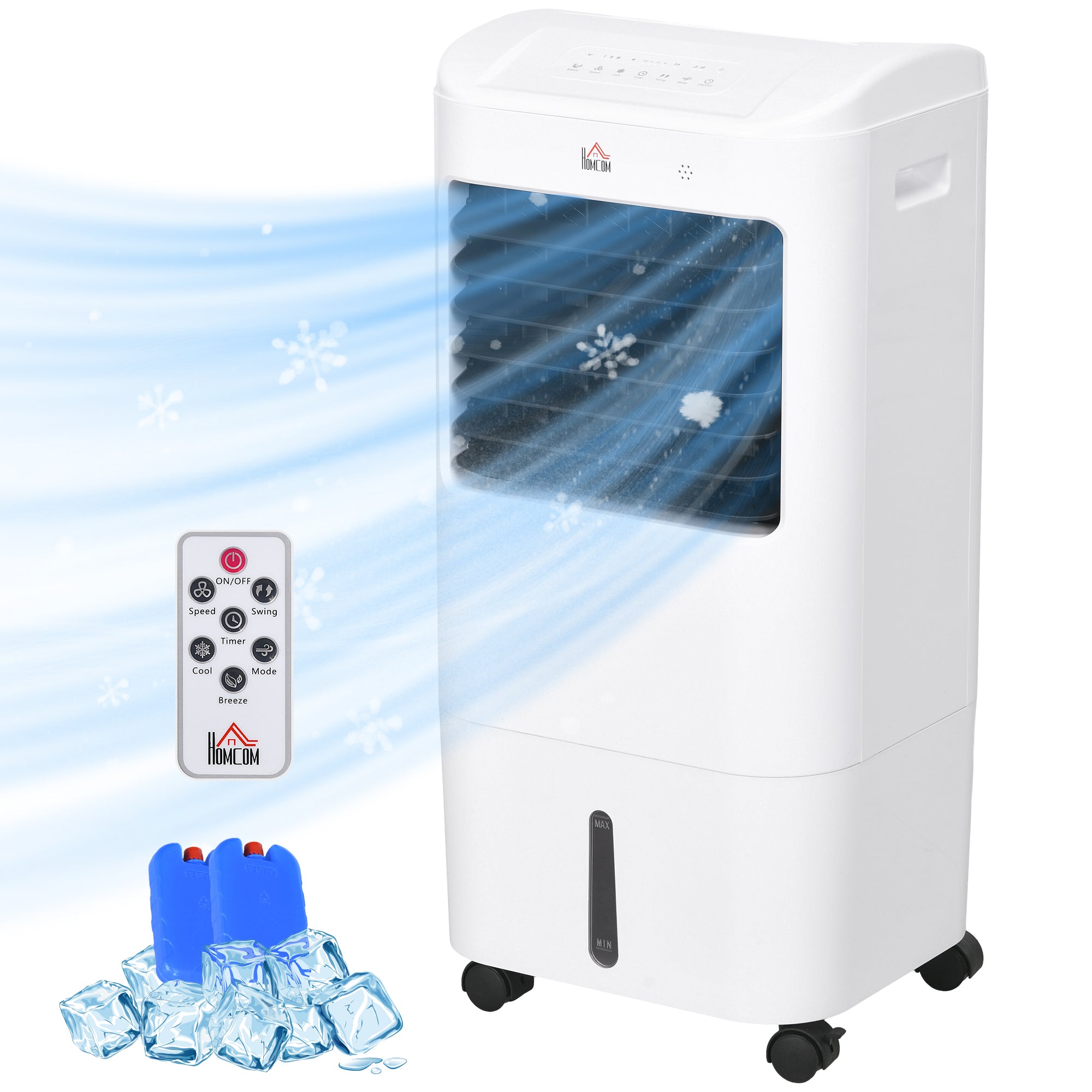 Cooling Fan for Bedroom with Ice Pack, Tower Fan with Remote Control, 3 Modes, 3 Speeds, 7.5H Timer, White-Fans-DECOROLALA