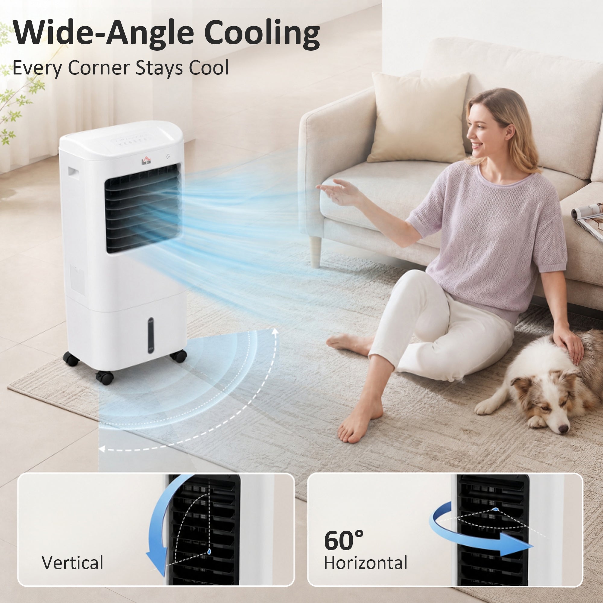 Cooling Fan for Bedroom with Ice Pack, Tower Fan with Remote Control, 3 Modes, 3 Speeds, 7.5H Timer, White-Fans-DECOROLALA