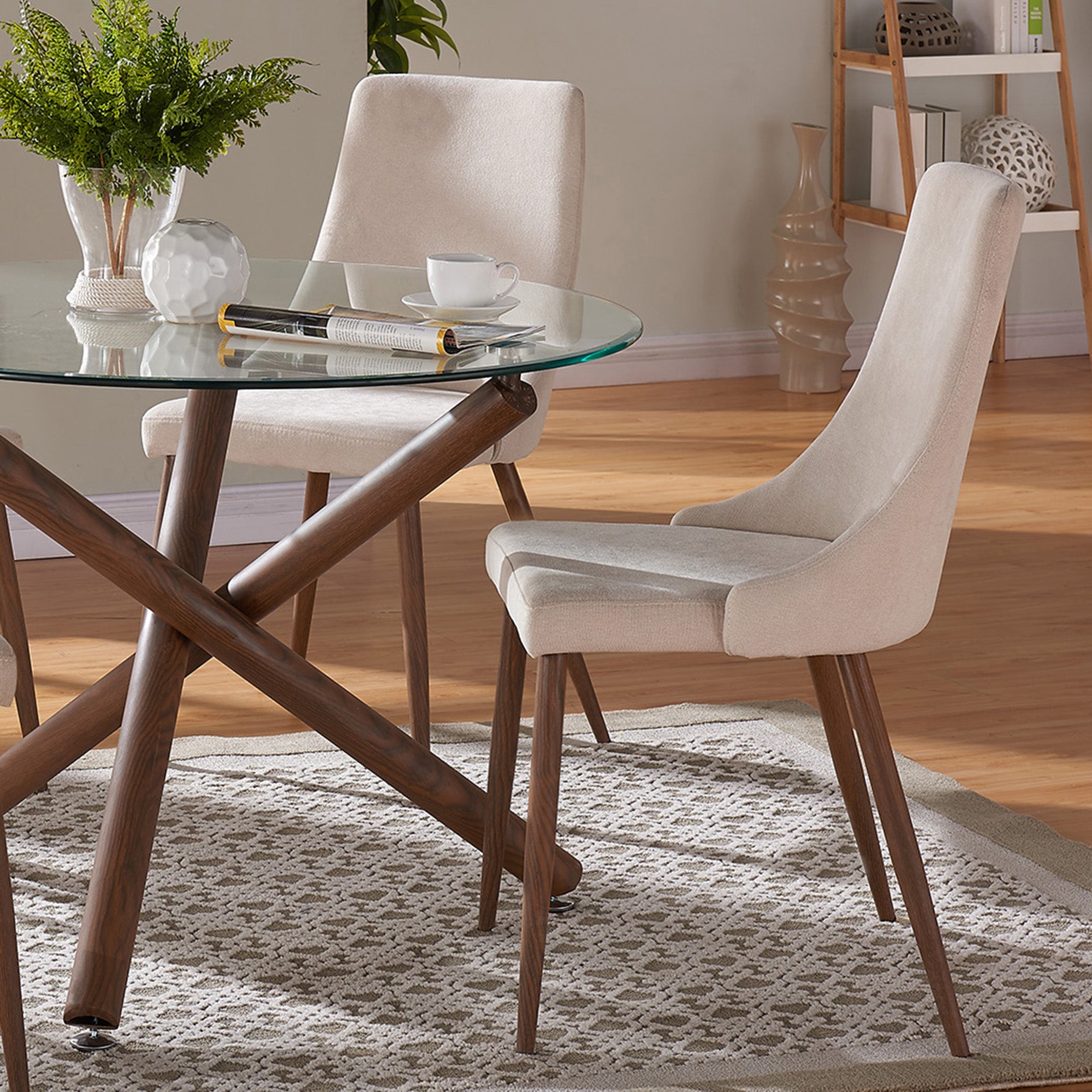 Cora Side Chair - Beige Fabric with Walnut Finish Legs-DECOROLALA