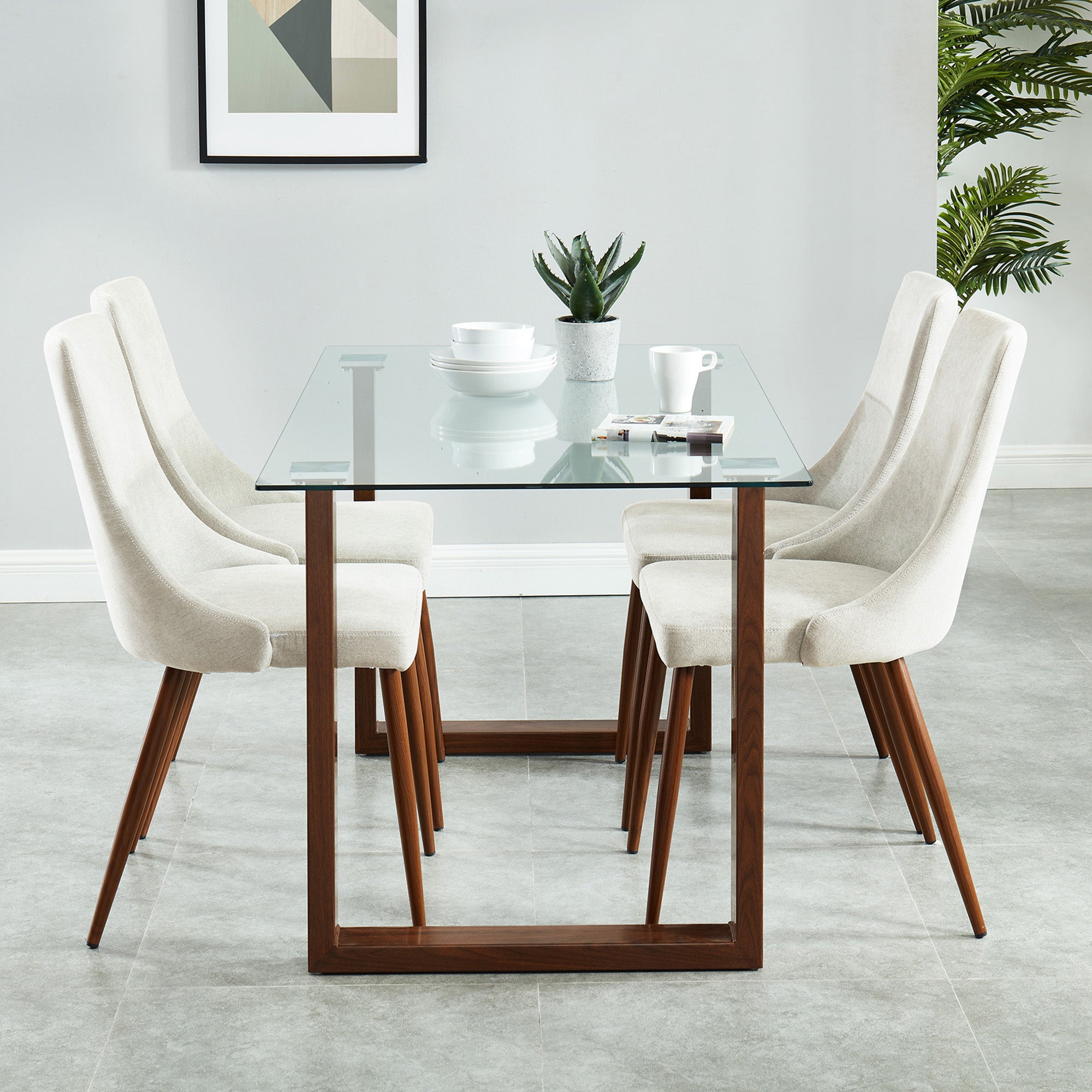Cora Side Chair - Beige Fabric with Walnut Finish Legs-DECOROLALA