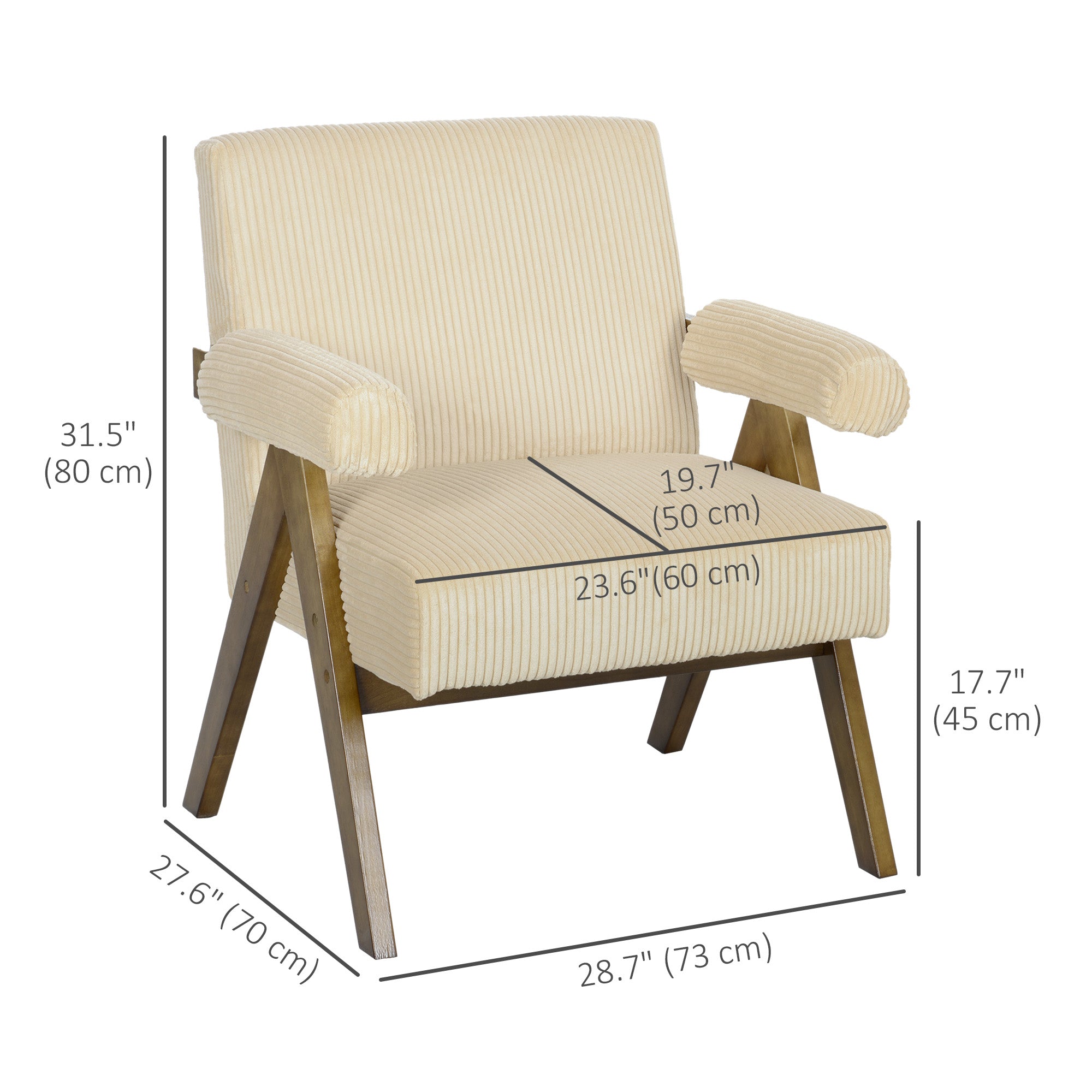 Corduroy Accent Chair Beige - Wide Seat, Soft Armrests, Reading Chair-DECOROLALA