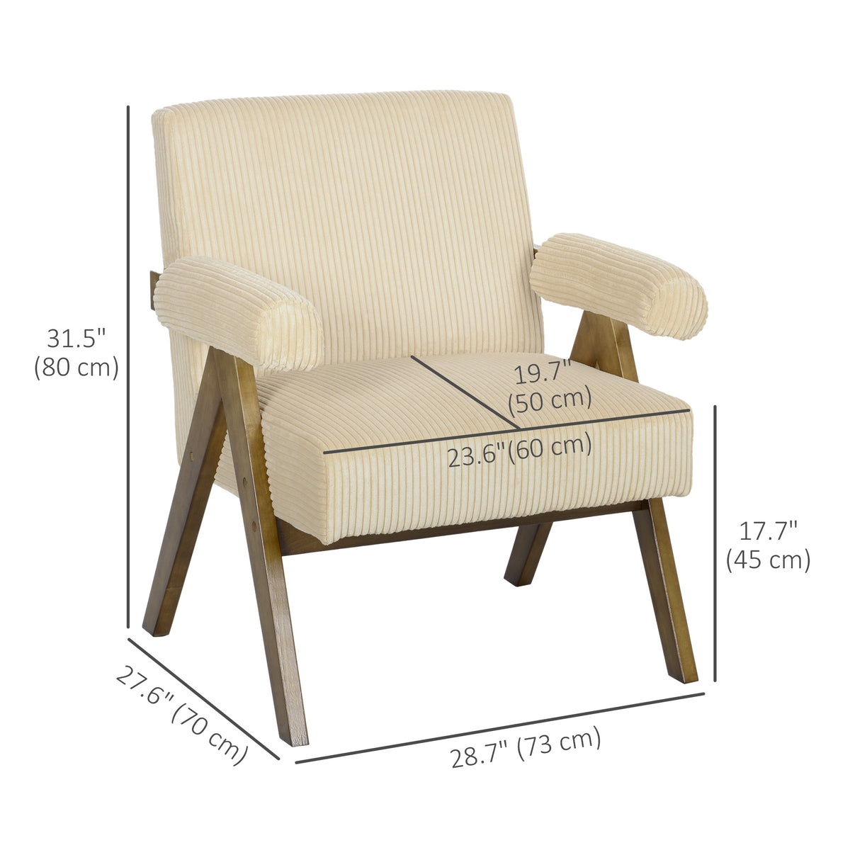 Corduroy Accent Chair Beige - Wide Seat, Soft Armrests, Reading Chair-DECOROLALA