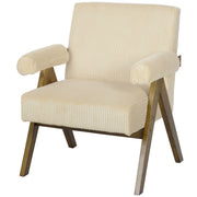 Corduroy Accent Chair Beige - Wide Seat, Soft Armrests, Reading Chair-DECOROLALA