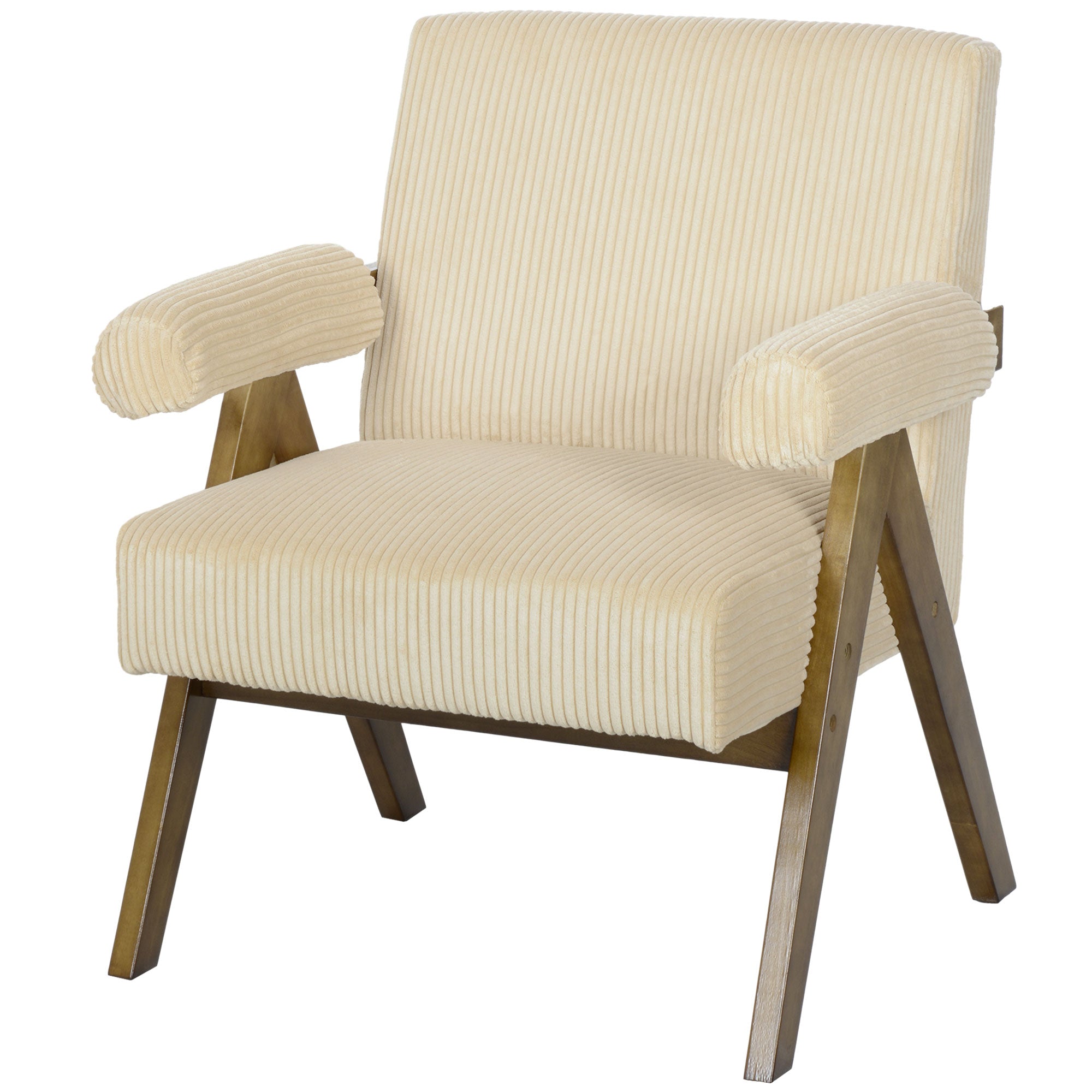 Corduroy Accent Chair Beige - Wide Seat, Soft Armrests, Reading Chair-DECOROLALA