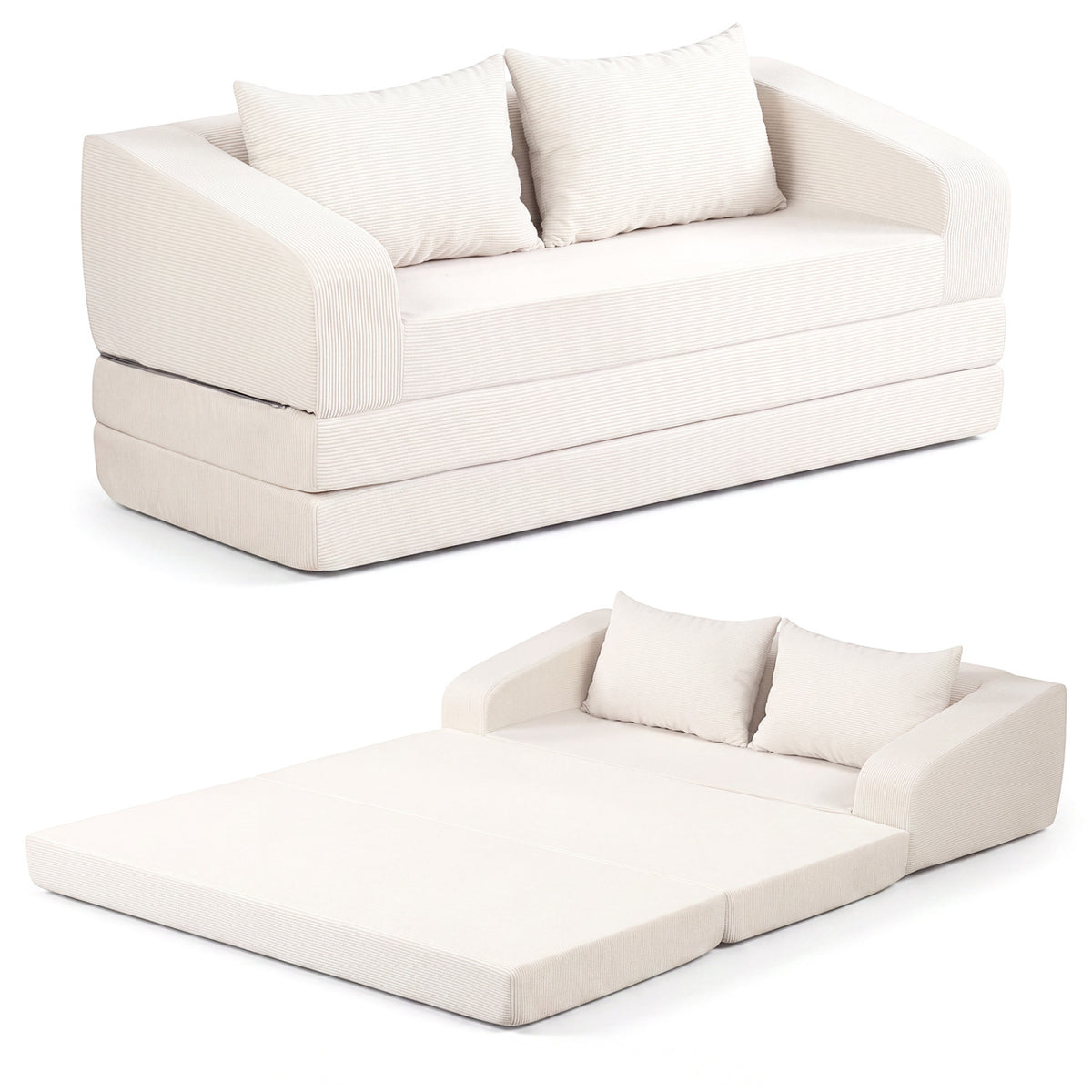 Corduroy Loveseat Sleeper Sofa with 2 Back Cushions for Living Room Bedroom Apartment-Beige-Sofas & Loveseats-DECOROLALA