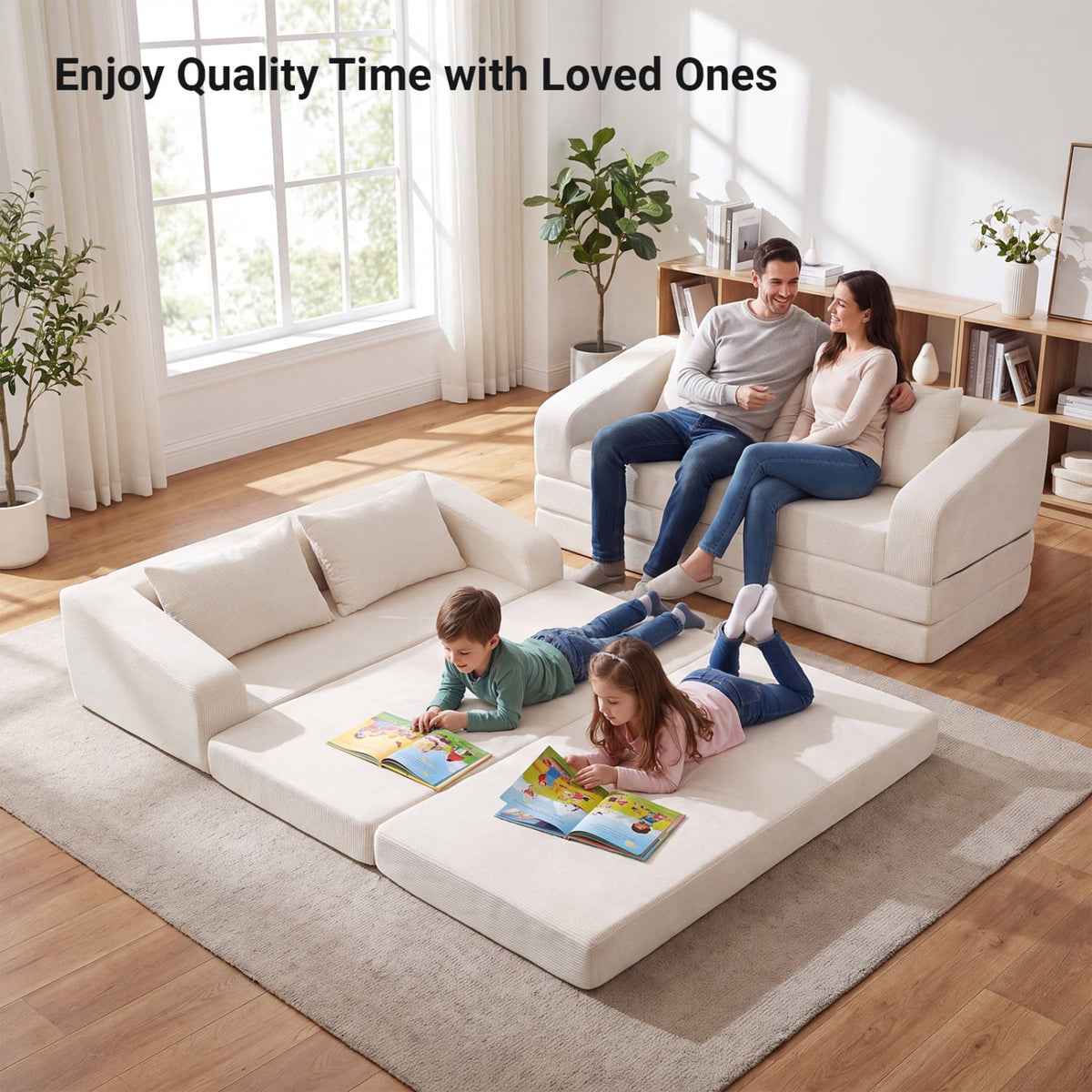 Corduroy Loveseat Sleeper Sofa with 2 Back Cushions for Living Room Bedroom Apartment-Beige-Sofas & Loveseats-DECOROLALA