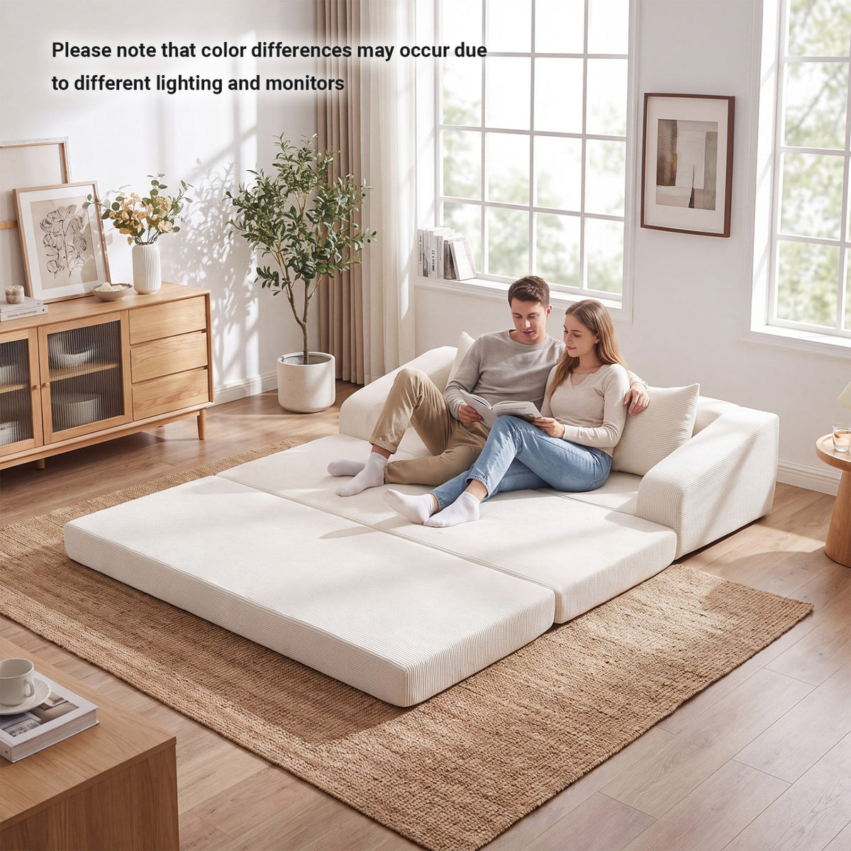 Corduroy Loveseat Sleeper Sofa with 2 Back Cushions for Living Room Bedroom Apartment-Beige-Sofas & Loveseats-DECOROLALA