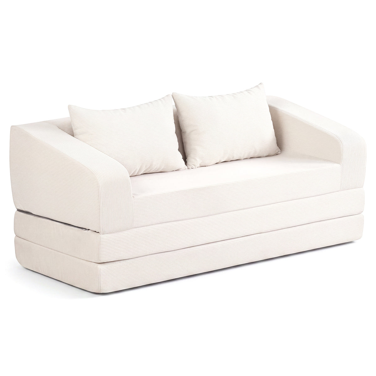 Corduroy Loveseat Sleeper Sofa with 2 Back Cushions for Living Room Bedroom Apartment-Beige-Sofas & Loveseats-DECOROLALA