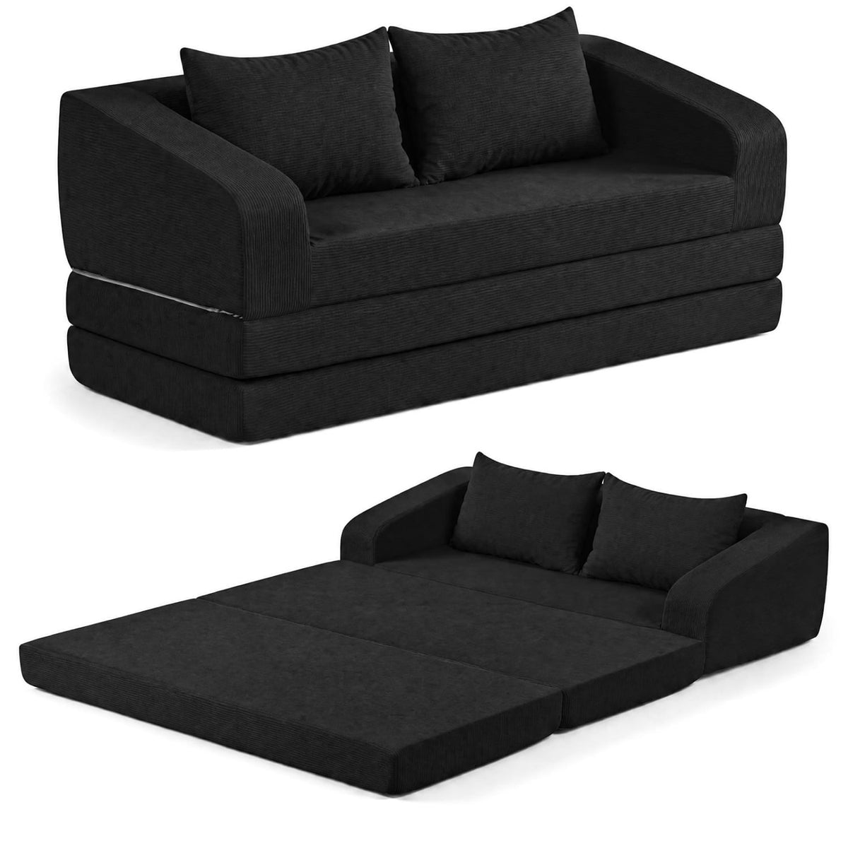 Corduroy Loveseat Sleeper Sofa with 2 Back Cushions for Living Room Bedroom Apartment-Black-Sofas & Loveseats-DECOROLALA