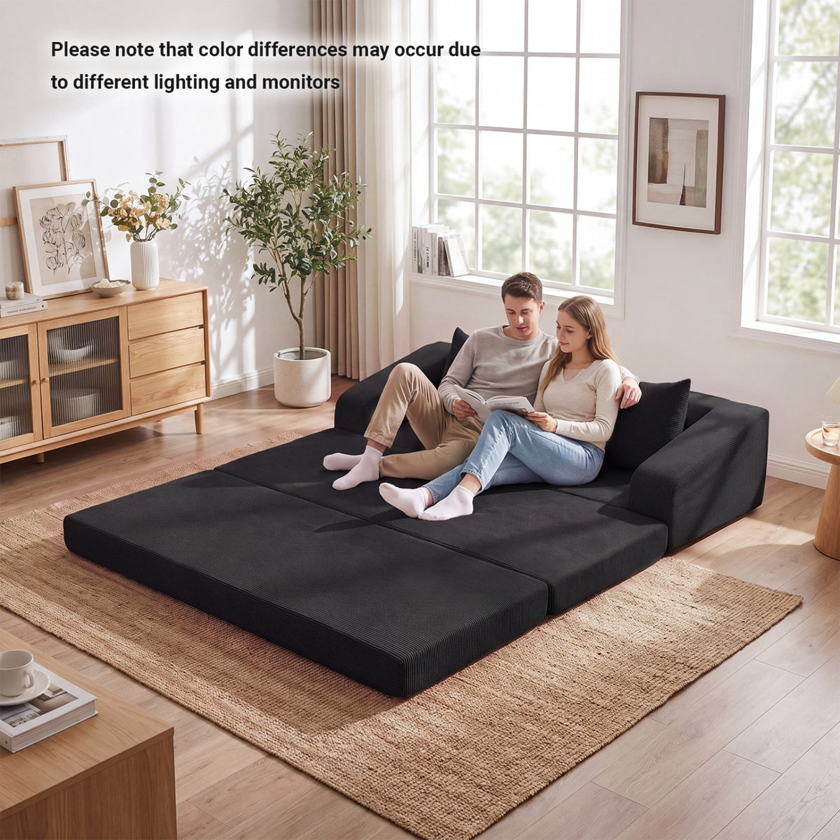 Corduroy Loveseat Sleeper Sofa with 2 Back Cushions for Living Room Bedroom Apartment-Black-Sofas & Loveseats-DECOROLALA