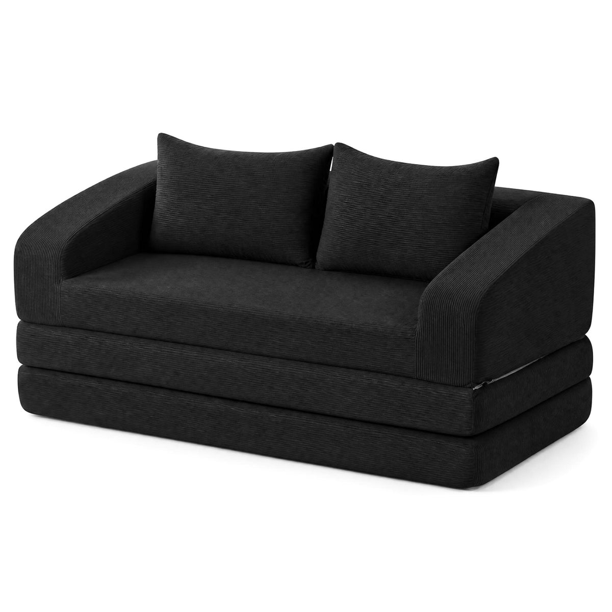 Corduroy Loveseat Sleeper Sofa with 2 Back Cushions for Living Room Bedroom Apartment-Black-Sofas & Loveseats-DECOROLALA
