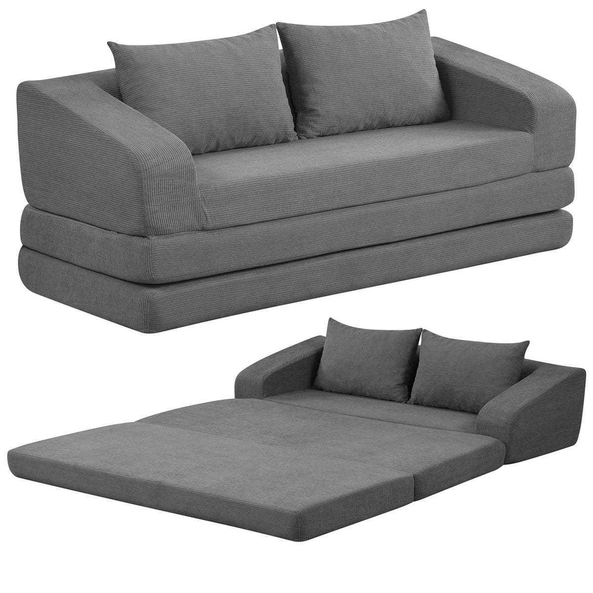 Corduroy Loveseat Sleeper Sofa with 2 Back Cushions for Living Room Bedroom Apartment-Gray-Sofas & Loveseats-DECOROLALA