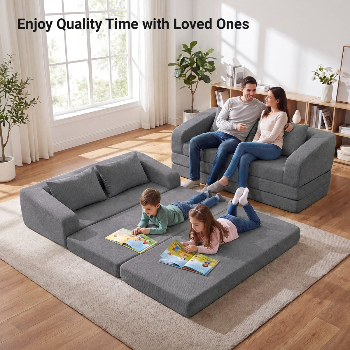 Corduroy Loveseat Sleeper Sofa with 2 Back Cushions for Living Room Bedroom Apartment-Gray-Sofas & Loveseats-DECOROLALA