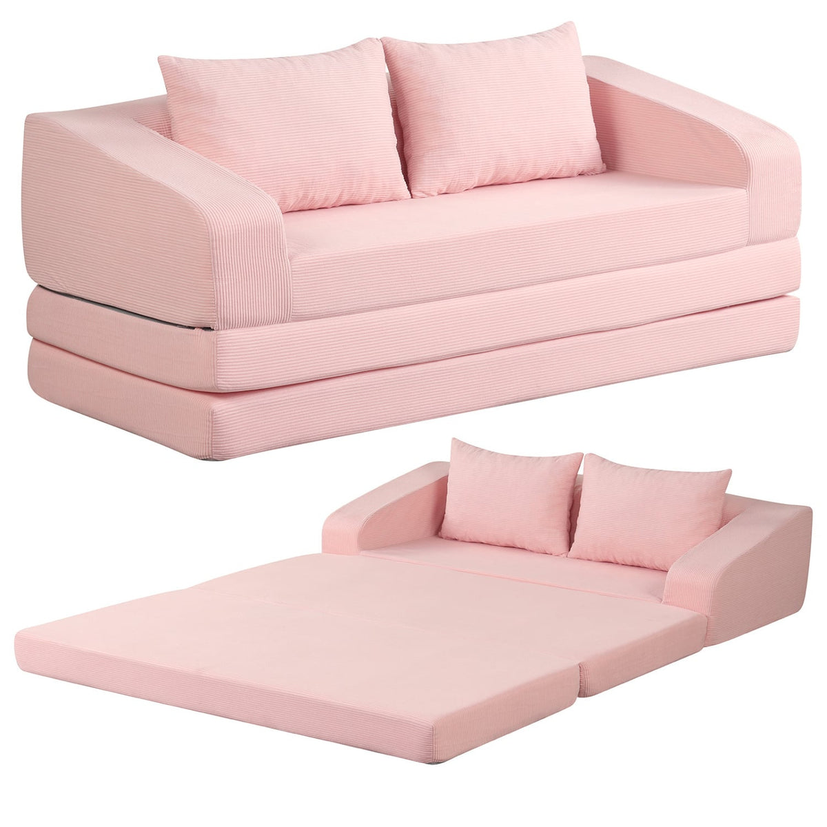 Corduroy Loveseat Sleeper Sofa with 2 Back Cushions for Living Room Bedroom Apartment-Pink-Sofas & Loveseats-DECOROLALA