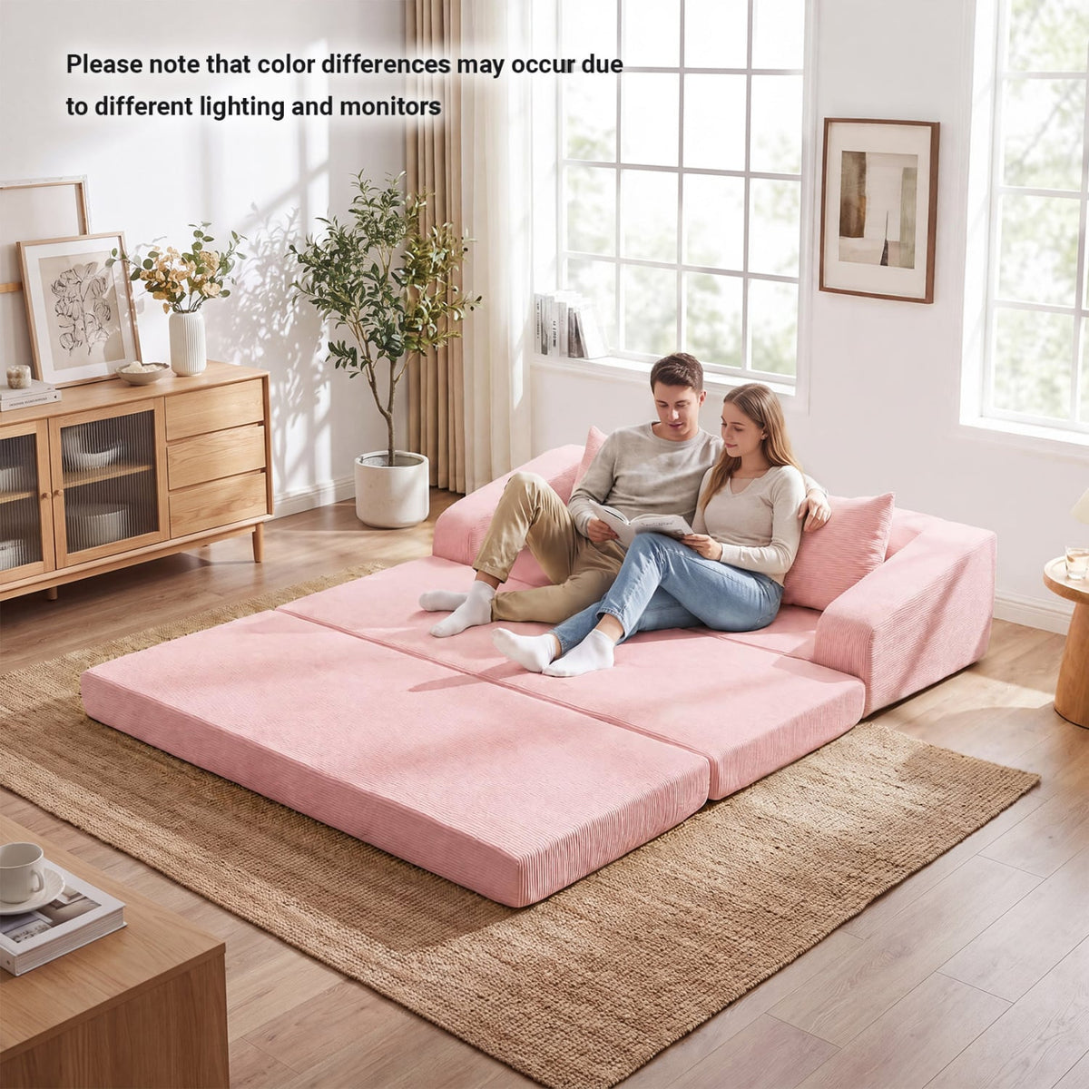 Corduroy Loveseat Sleeper Sofa with 2 Back Cushions for Living Room Bedroom Apartment-Pink-Sofas & Loveseats-DECOROLALA