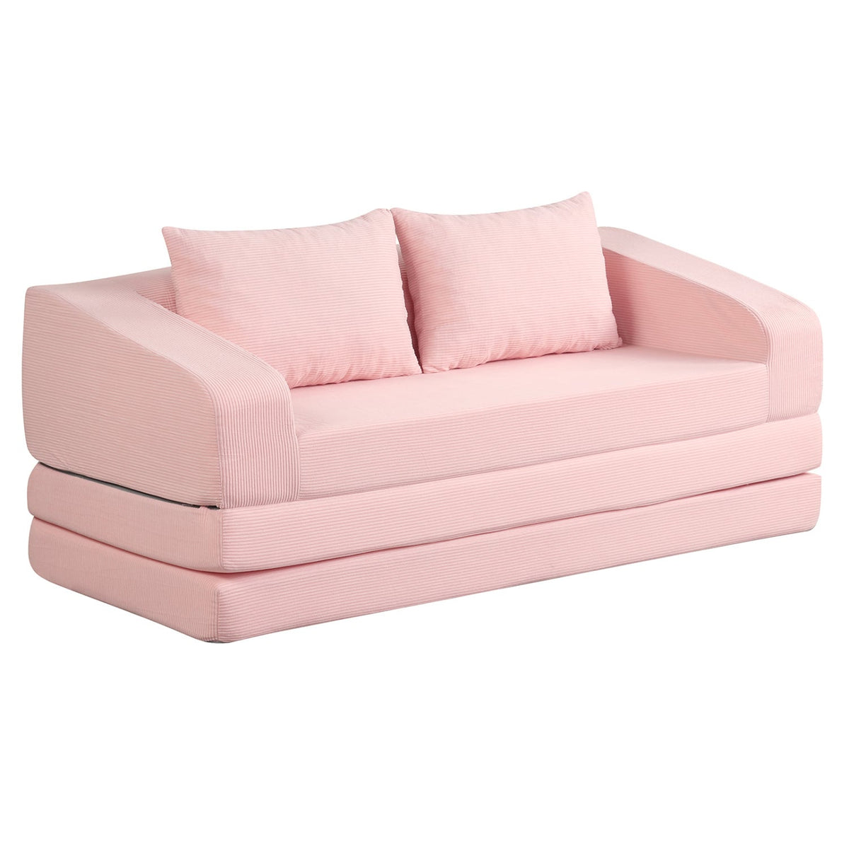 Corduroy Loveseat Sleeper Sofa with 2 Back Cushions for Living Room Bedroom Apartment-Pink-Sofas & Loveseats-DECOROLALA