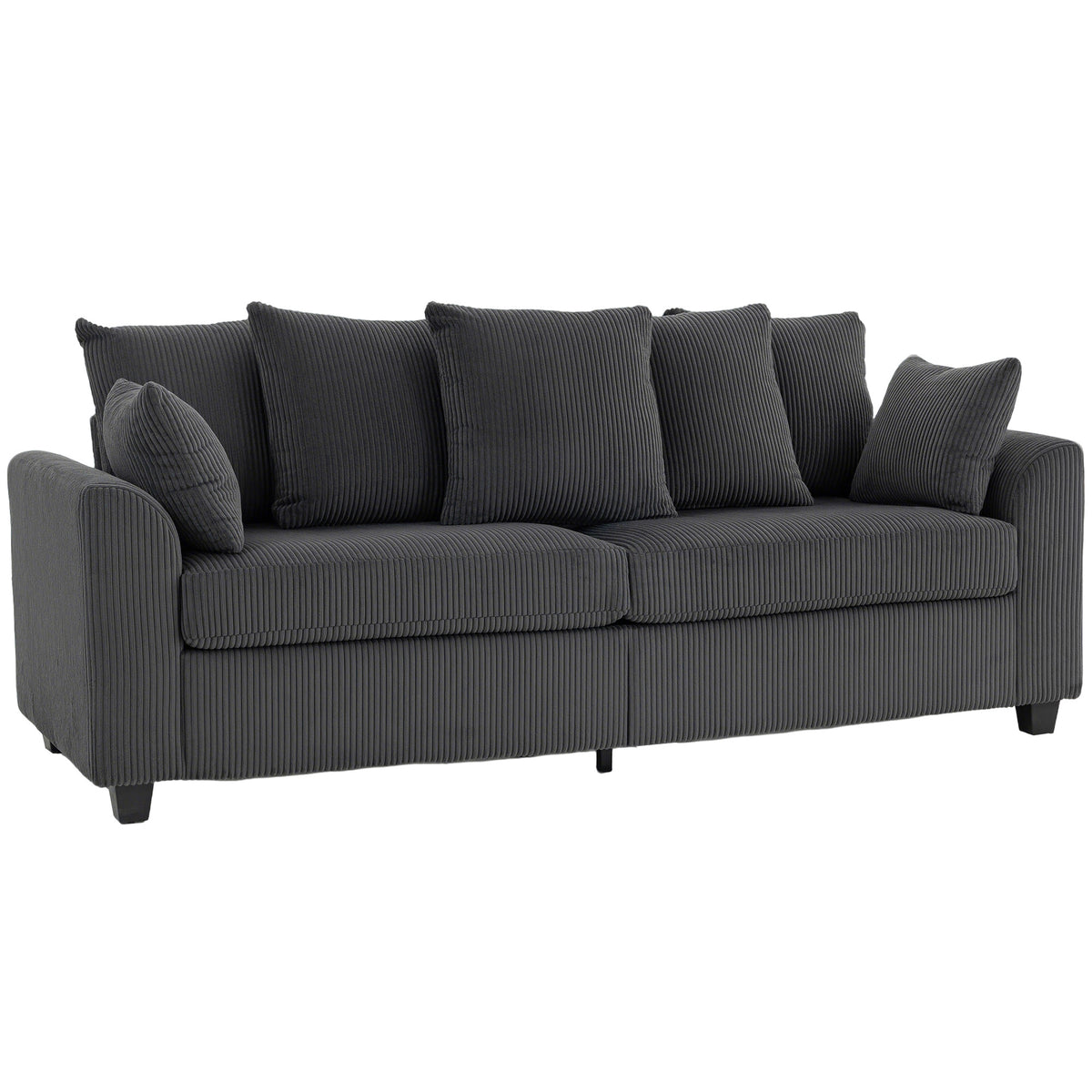 Corduroy Sofa 3 Seater - Dark Grey Curved-DECOROLALA