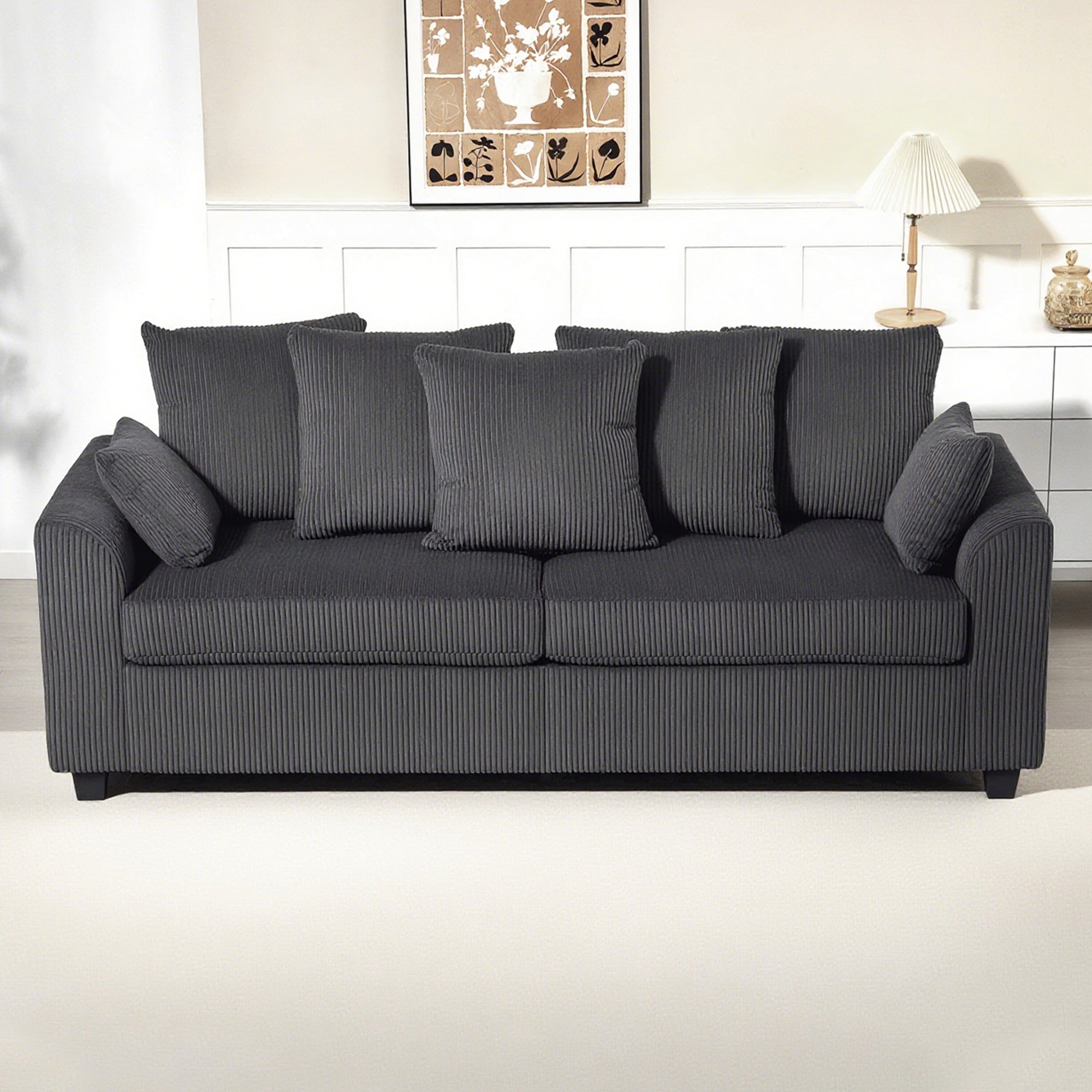 Corduroy Sofa 3 Seater - Dark Grey Curved-DECOROLALA