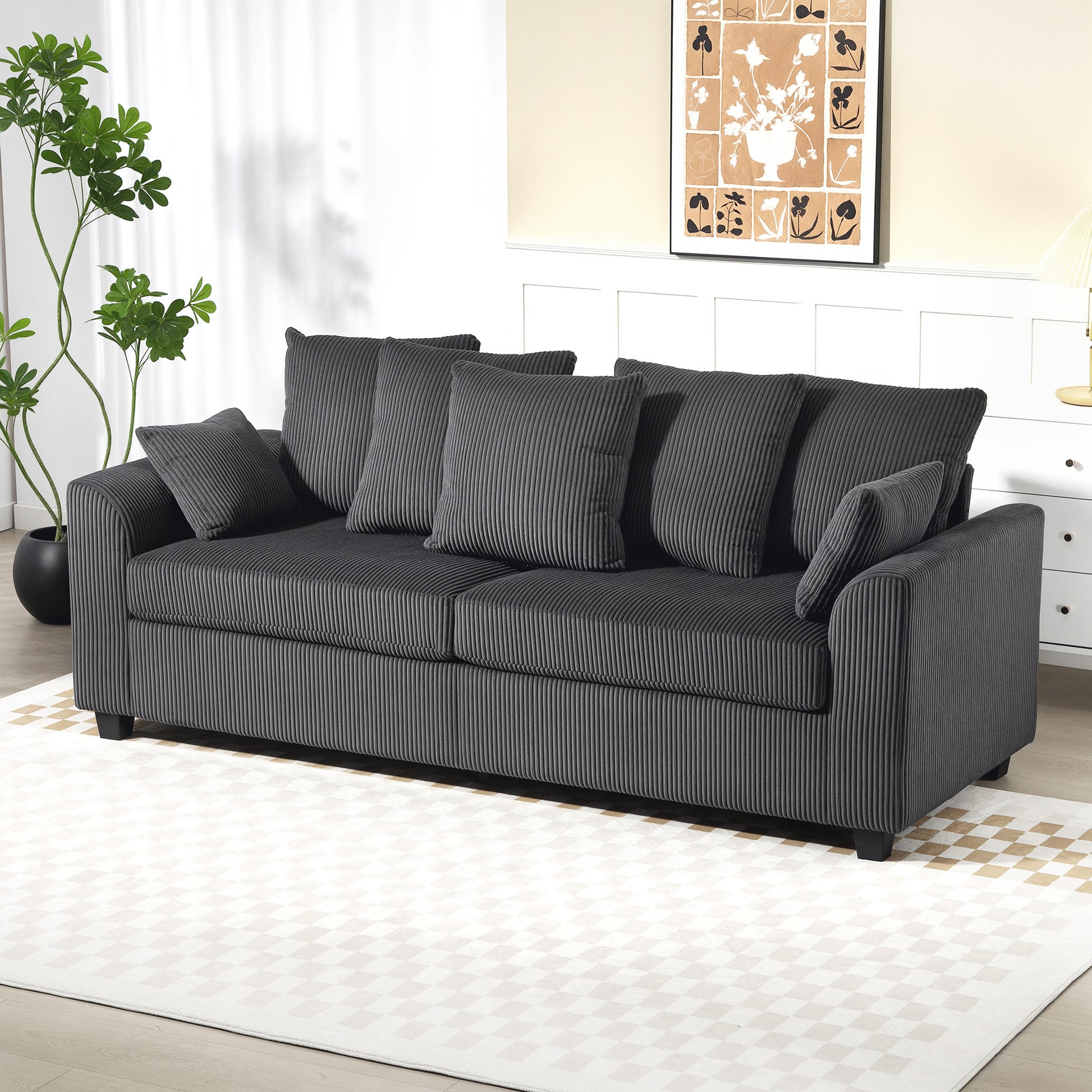 Corduroy Sofa 3 Seater - Dark Grey Curved-DECOROLALA