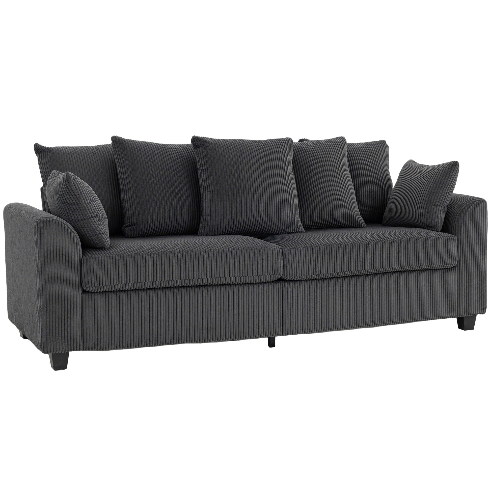 Corduroy Sofa 3 Seater - Dark Grey Curved-DECOROLALA