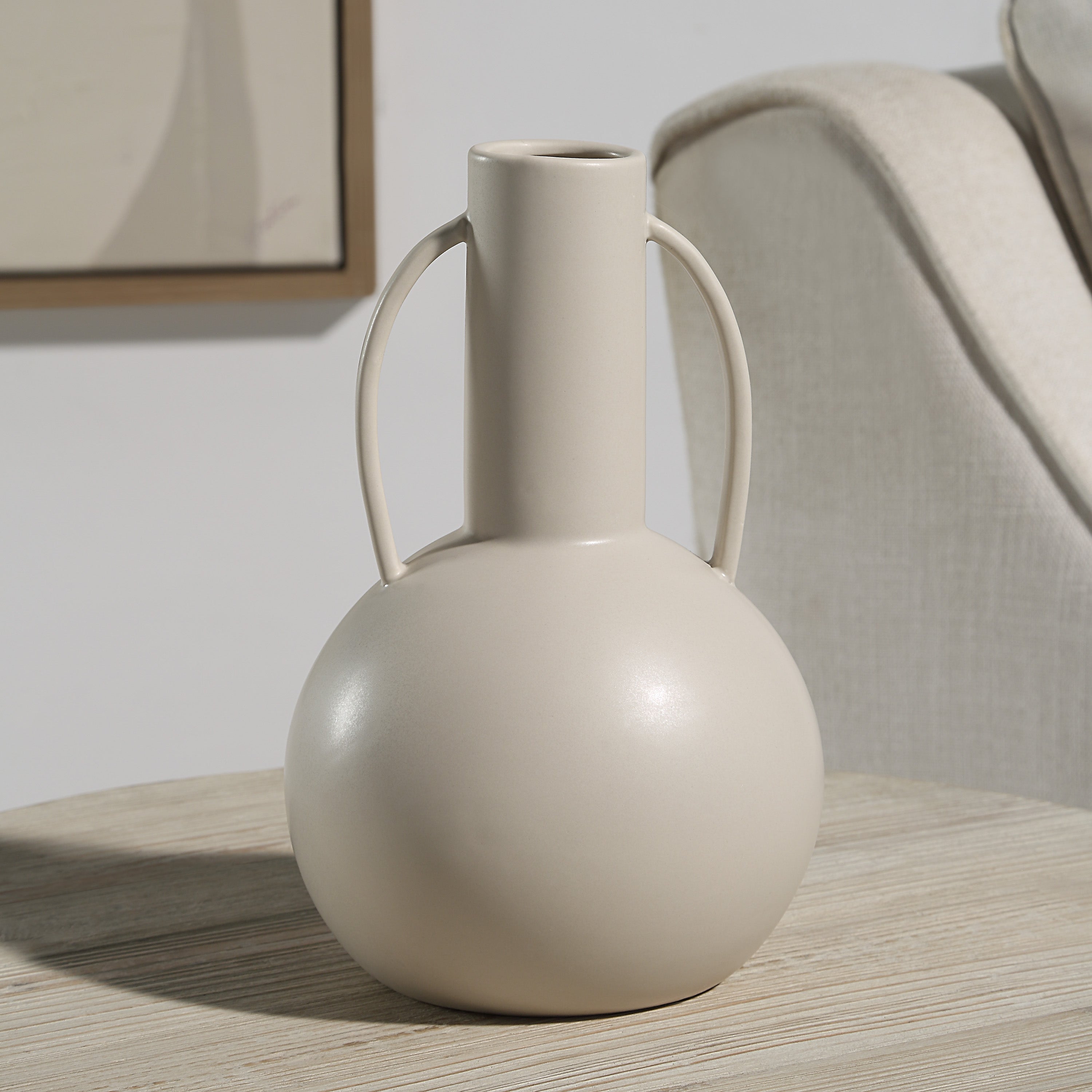 Corinth Indoor Ceramic Vase, Matte Beige-Vase-DECOROLALA